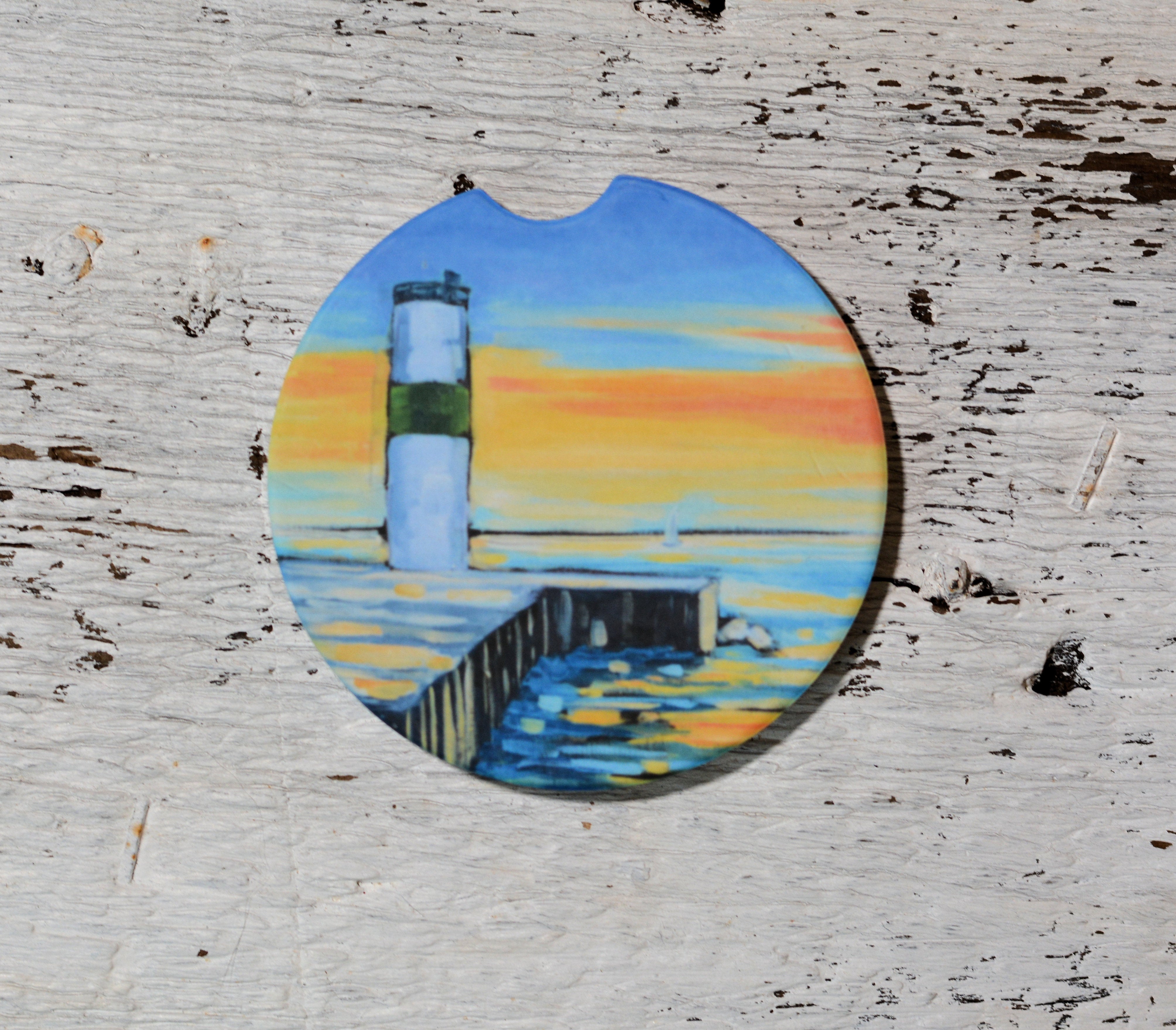 Car Coaster: Pentwater Lighthouse. Artist Christi Dreese by Dreese Fine Art - Resin Society