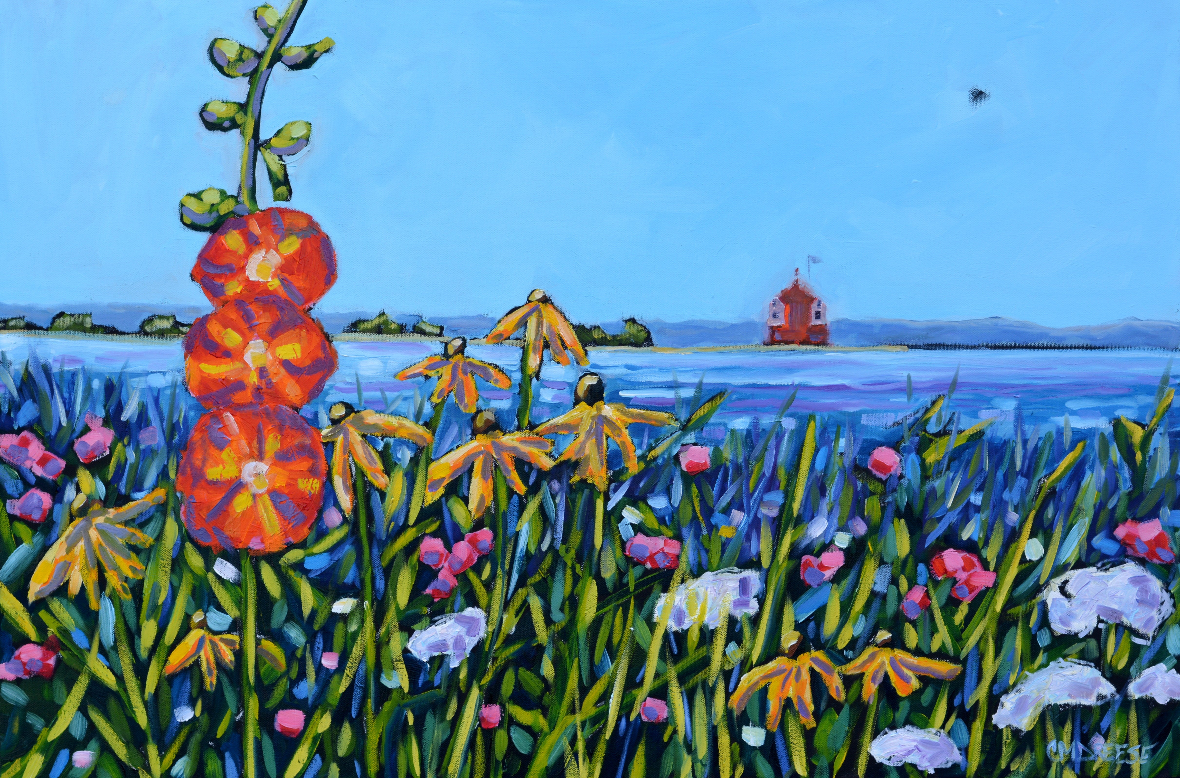 "Mackinac Island - Hollyhocks Wildflowers" Giclee Print on Paper or Canvas. Michigan Artist Christi Dreese by Dreese