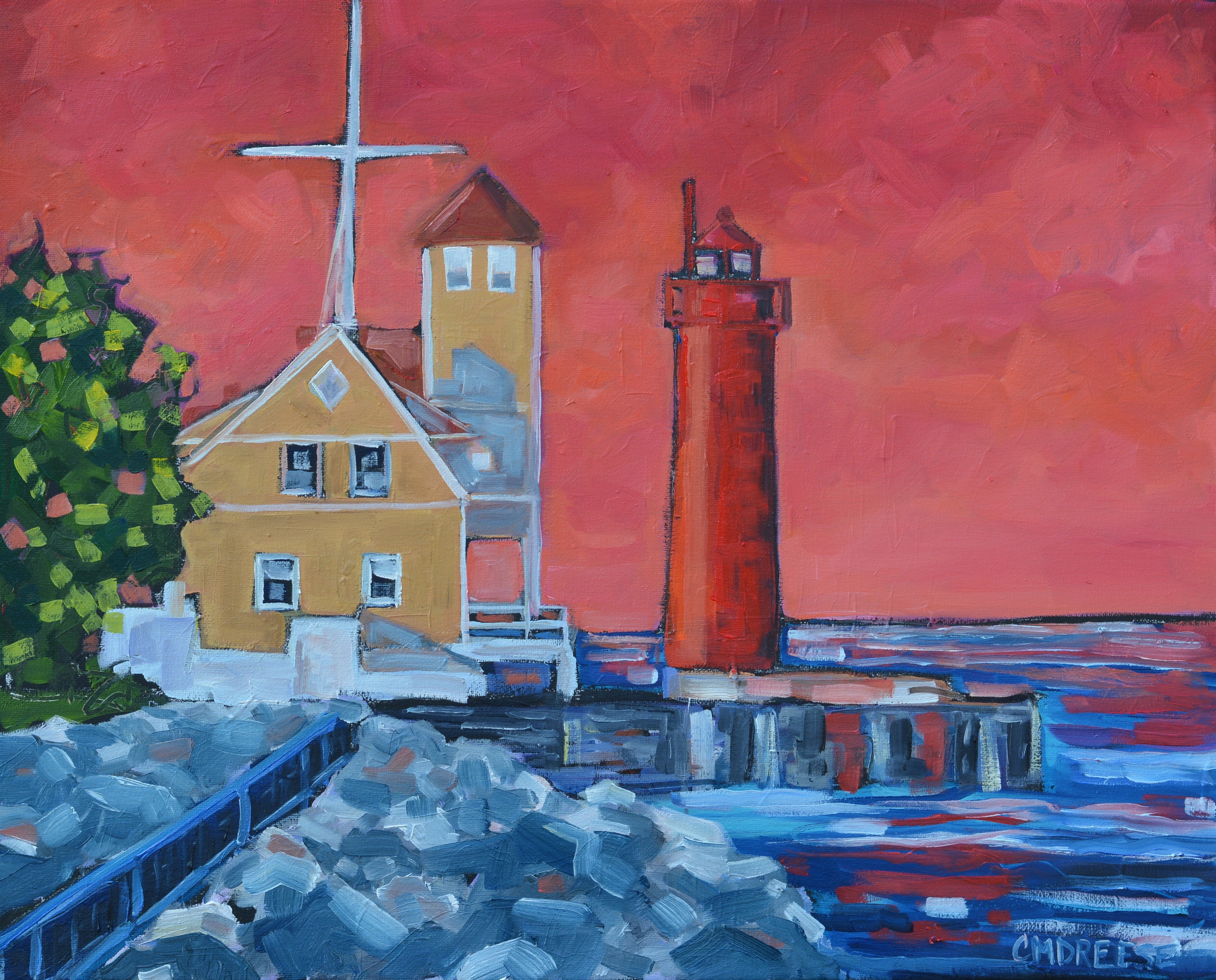 "Muskegon Lighthouse" Sunset Lighthouse Print on Paper - Wall Art Home Decor by Dreese Fine Art - Resin Society