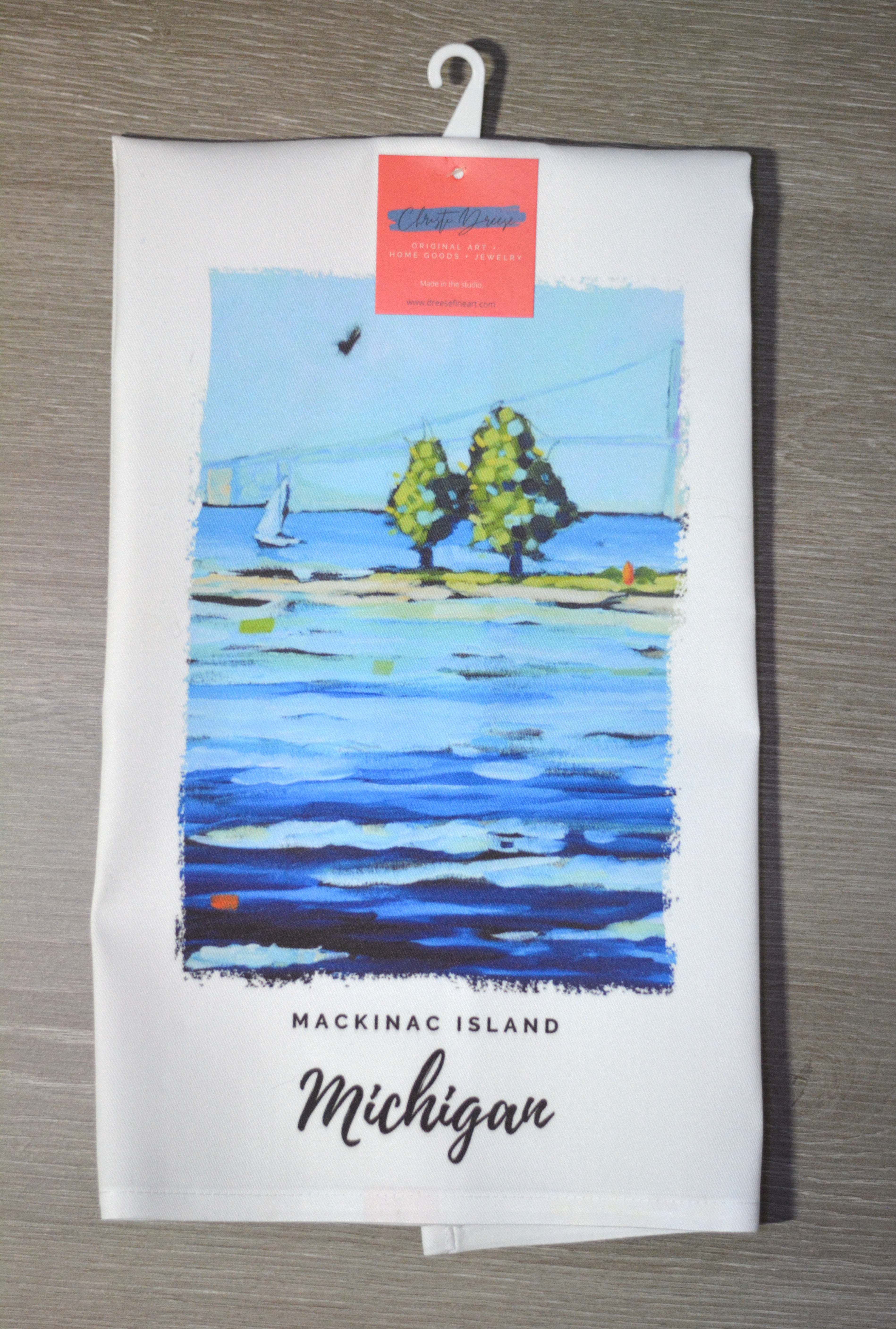 Dish Towel - "Sailing- Mackinac Bridge Kitchen Towel" detail image - Resin Society