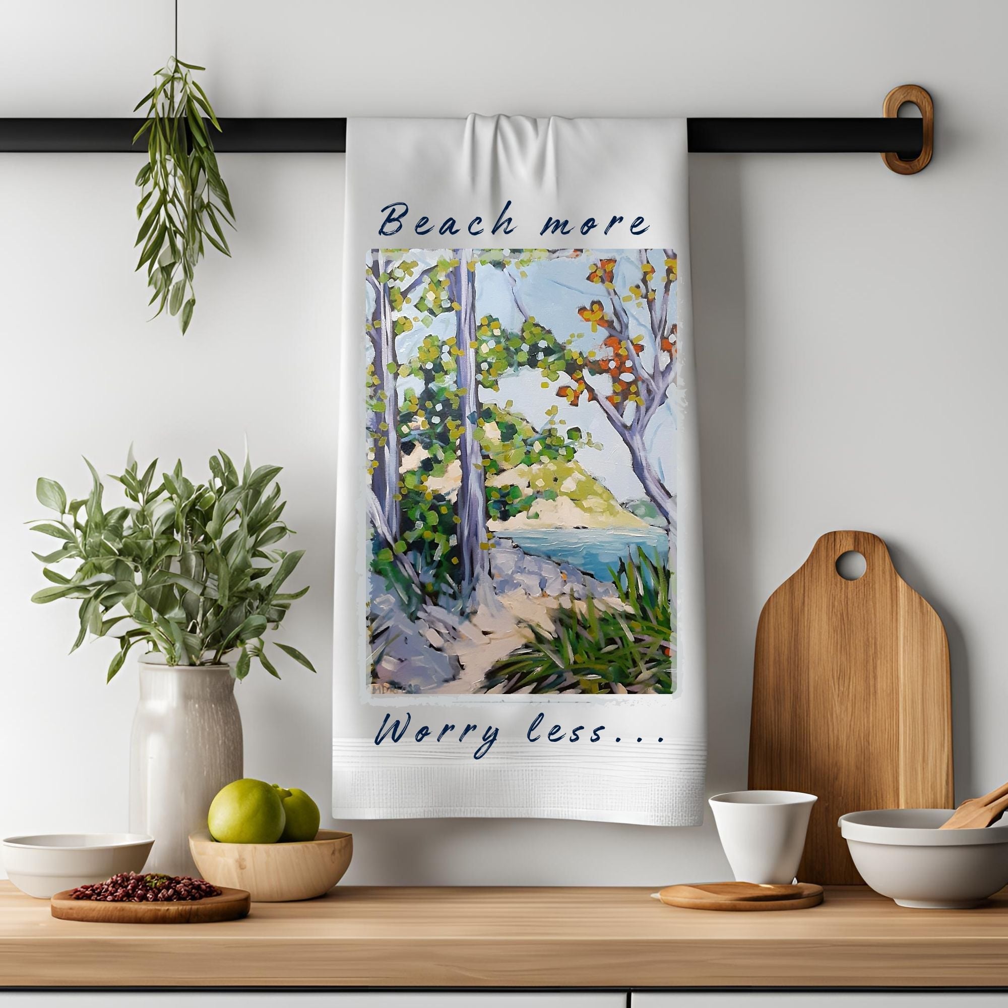 Dish Towel - "Beach More, Worry Less" by Dreese Fine Art - Resin Society