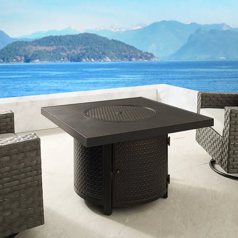 Clayton 40" Round Hammered Aluminum Convertible Gas Fire Pit Table by Fire Sense/Balkene Home - product image 4 for Resin Society