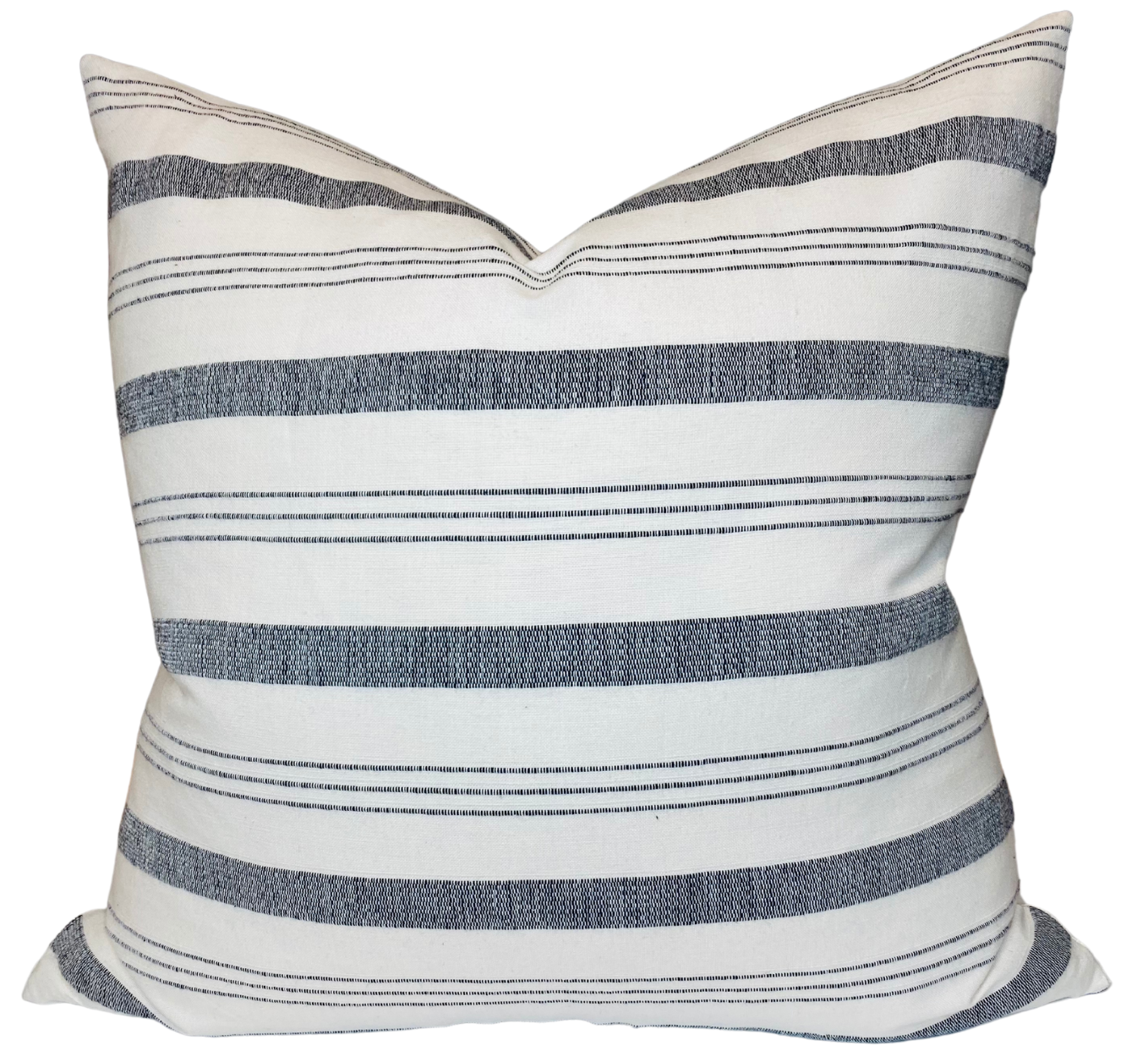 Lima Stripe Pillow Cover in Natural showing front woven natural and black stripes and ivory linen back