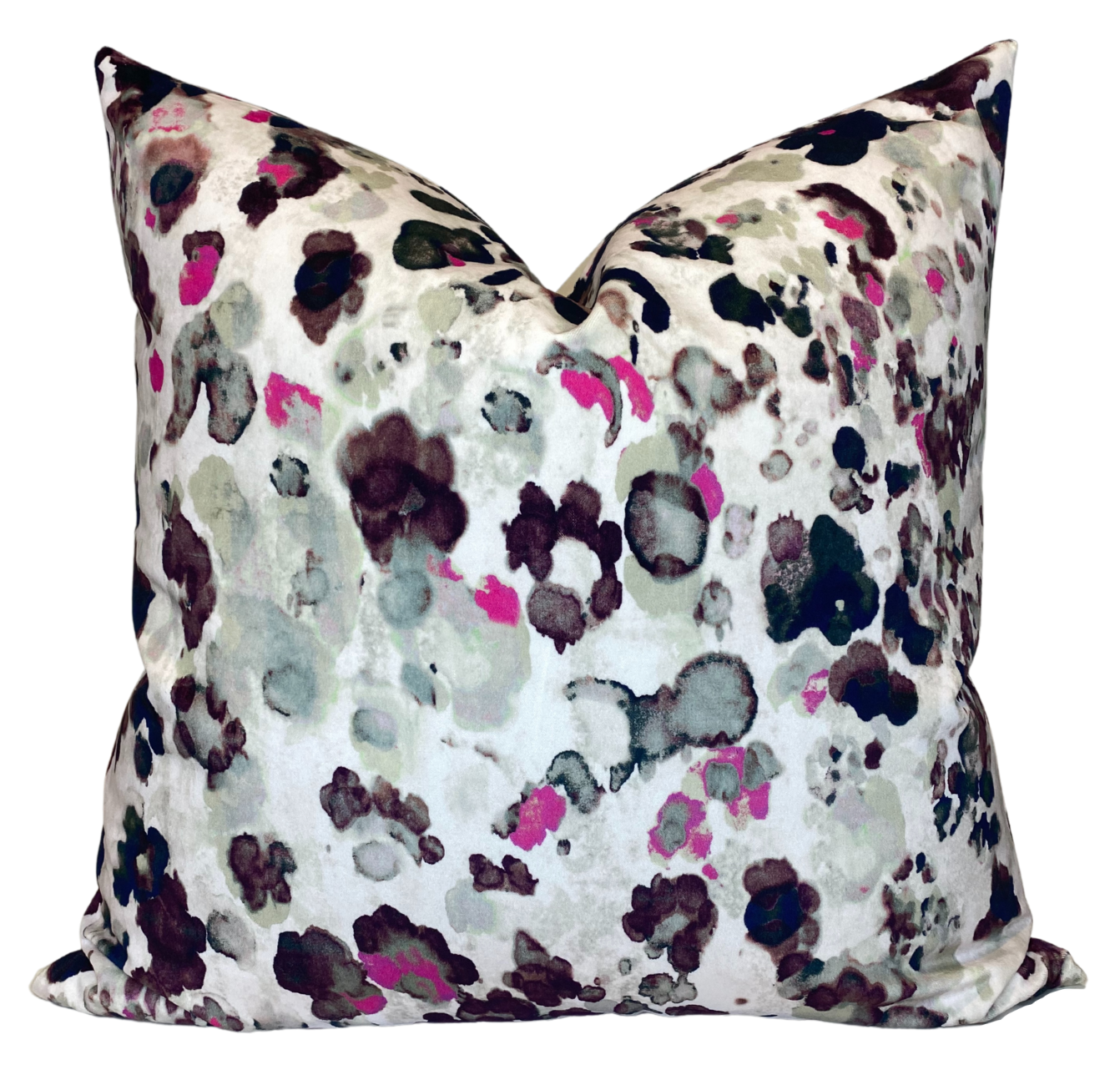 Niumi Jaipur Velvet Pillow Cover in Pink and Grey displayed on a chair