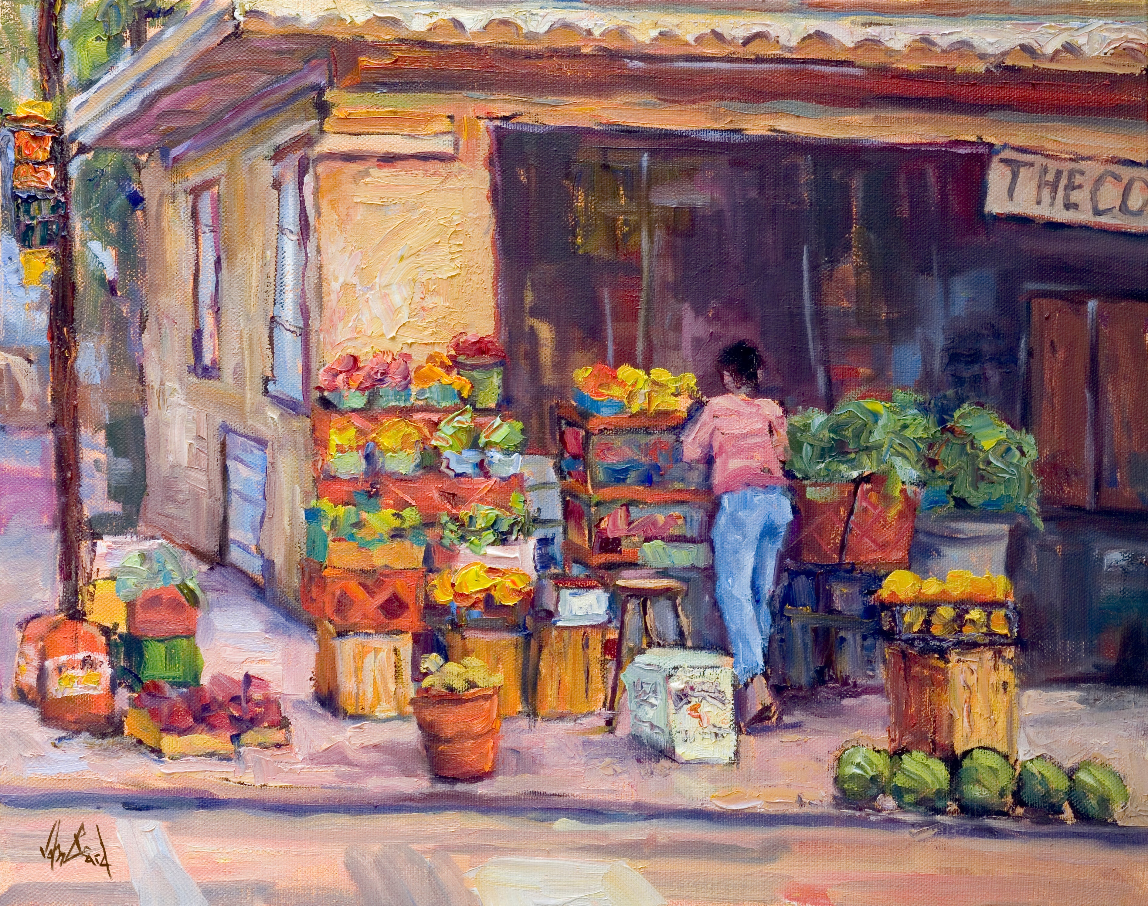 Corner Market Artist Enhanced Canvas Print mounted on wall