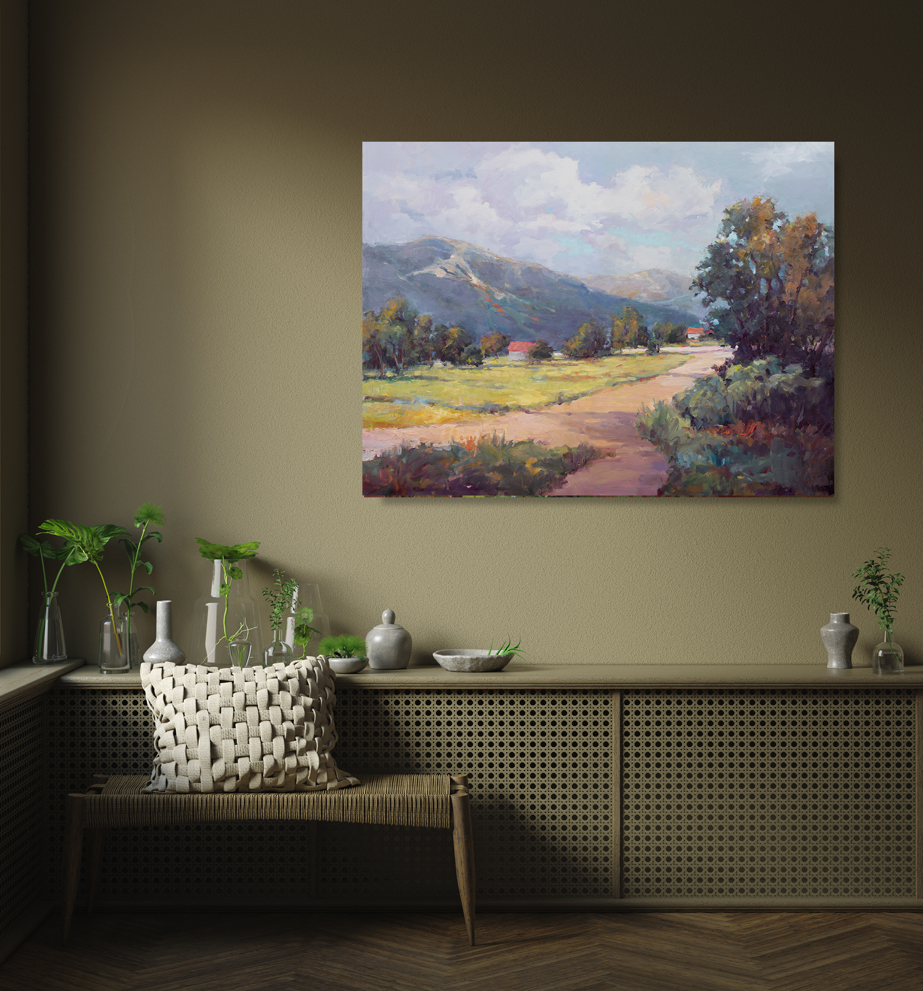 Cottages in the Valley Artist Enhanced Canvas Print by John Beard Collection - product image 4 for Resin Society