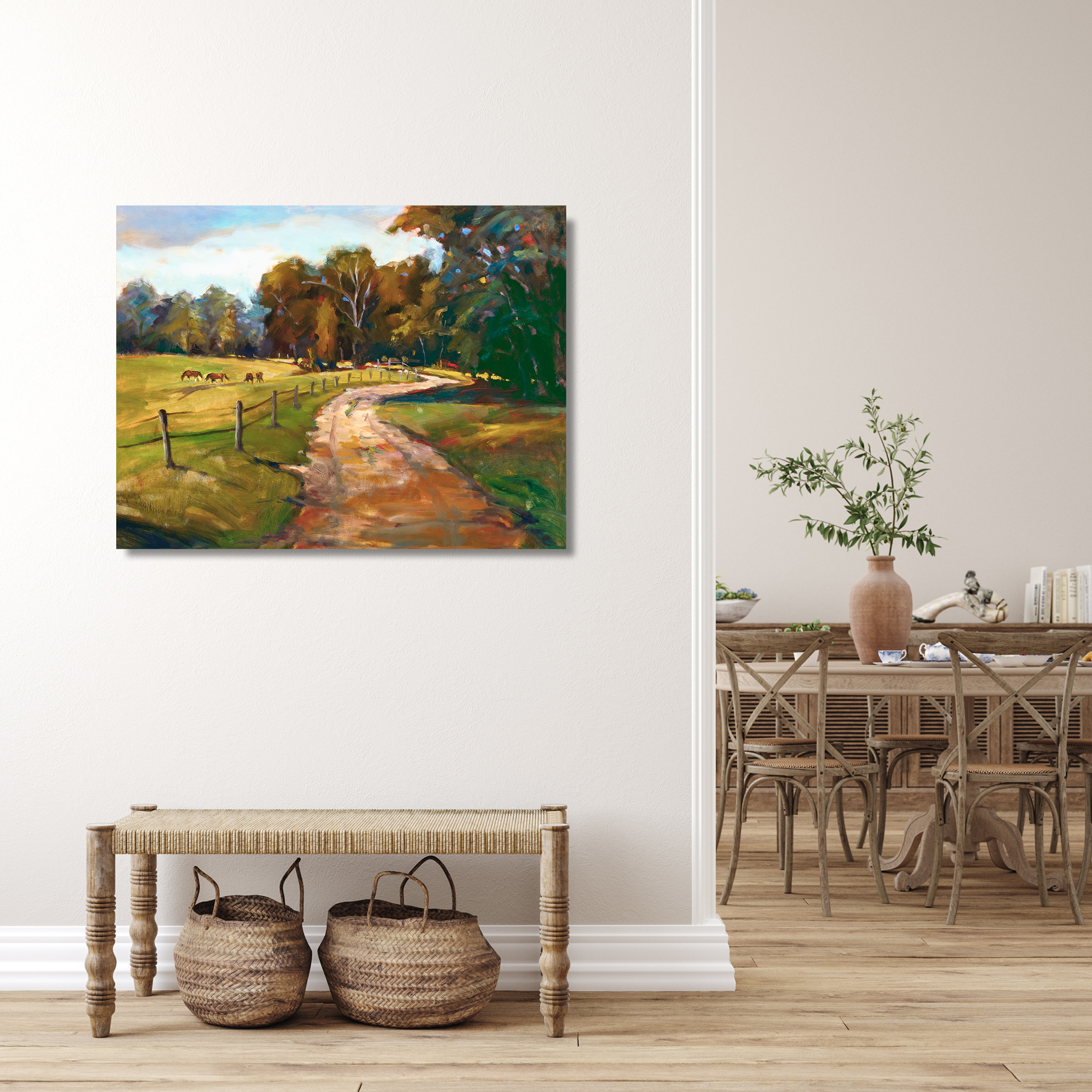 Country Path with Horses Artist Enhanced Canvas Print by John Beard Collection - product image 3 for Resin Society