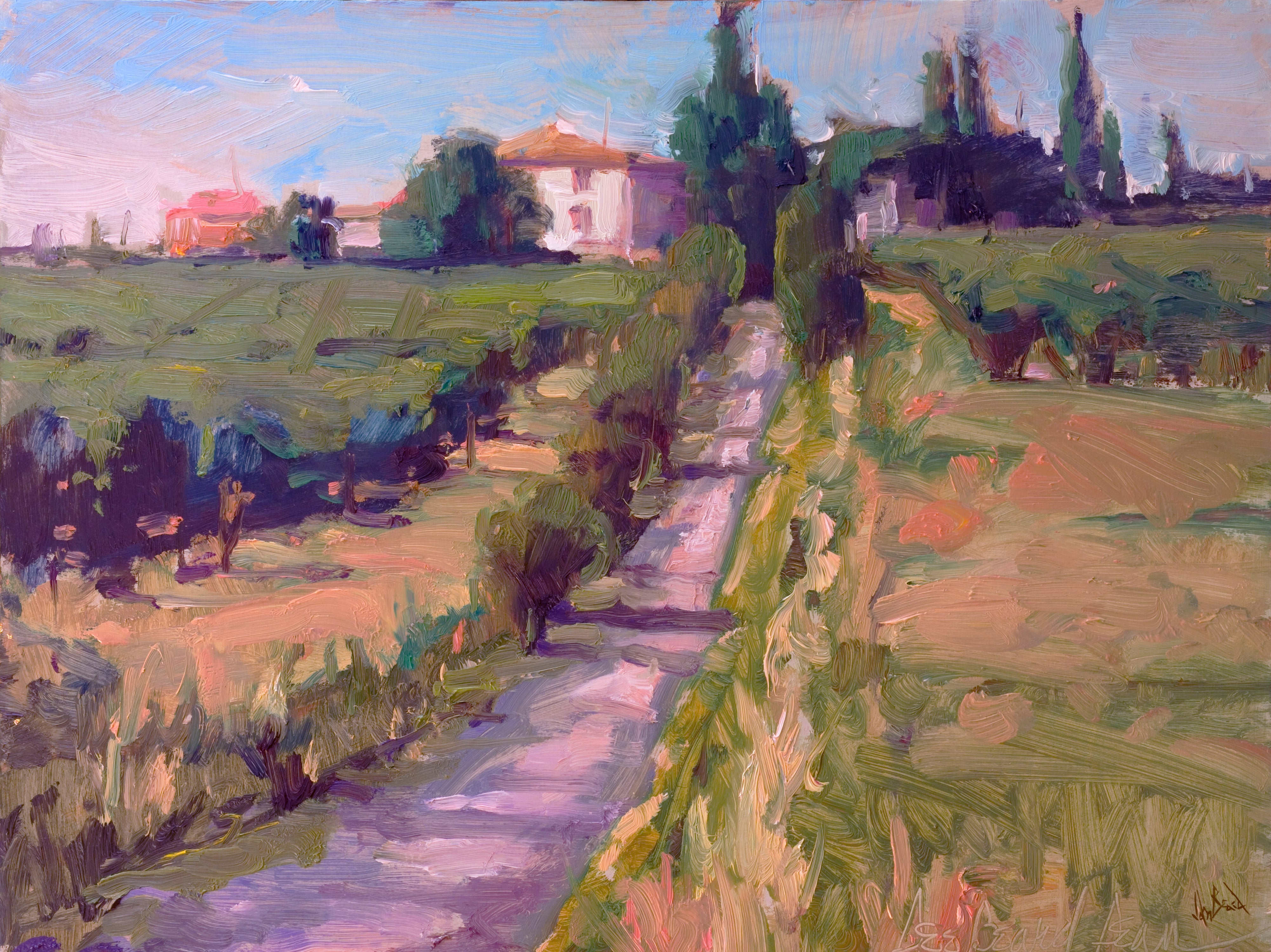 Country Vineyard Artist Enhanced Canvas Print featuring a lush vineyard scene with earthy tones and abstract brushwork mounted on a wall