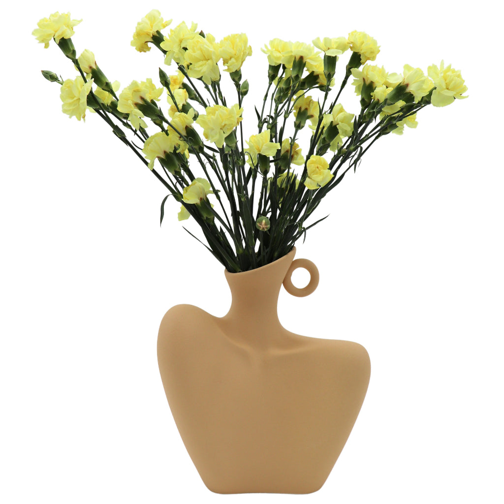 Cream Handle Muse Vase showing curvaceous form and round handle on a soft neutral surface