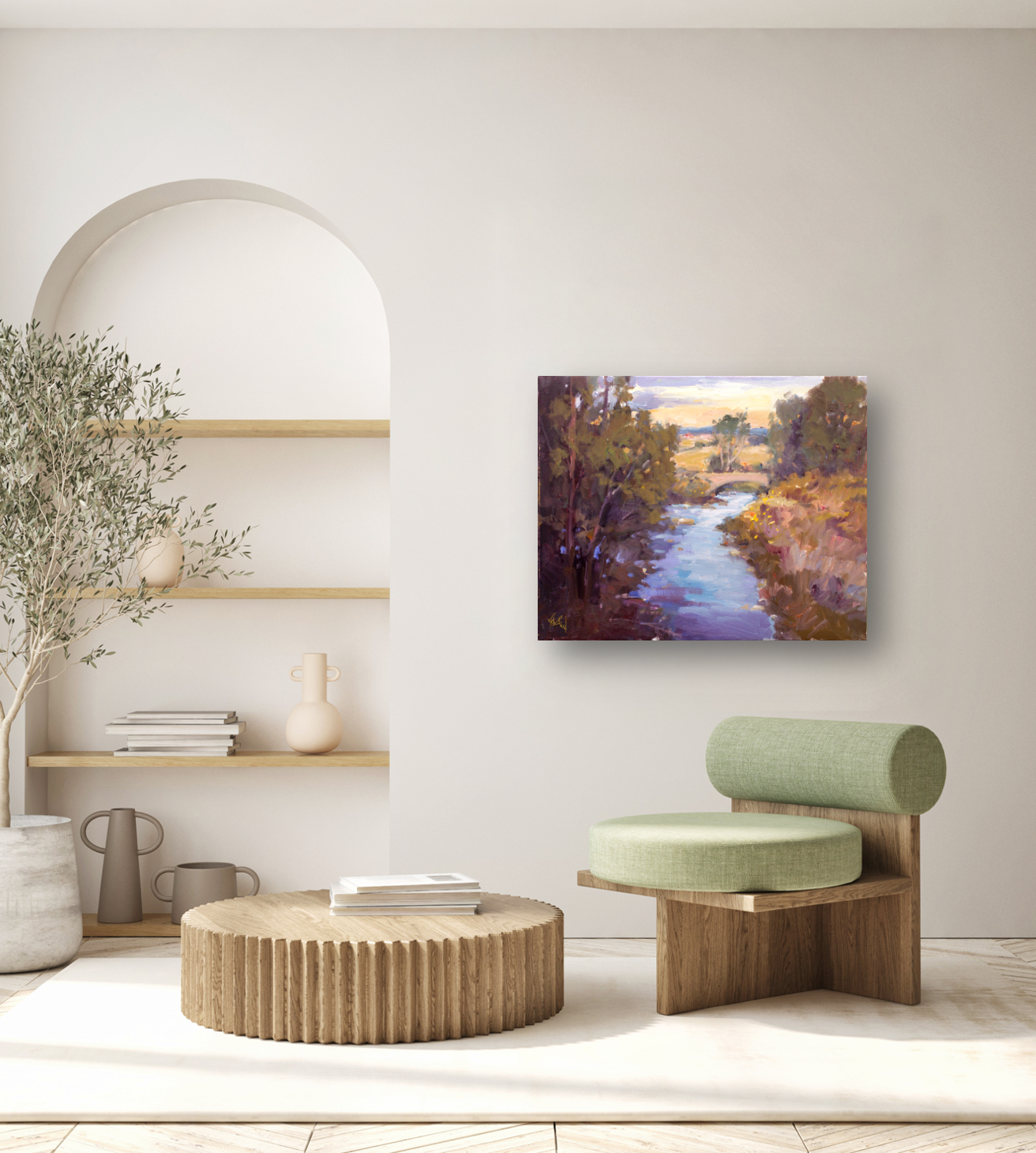 Creek with Bridge Artist Enhanced Canvas Print by John Beard Collection - product image 2 for Resin Society