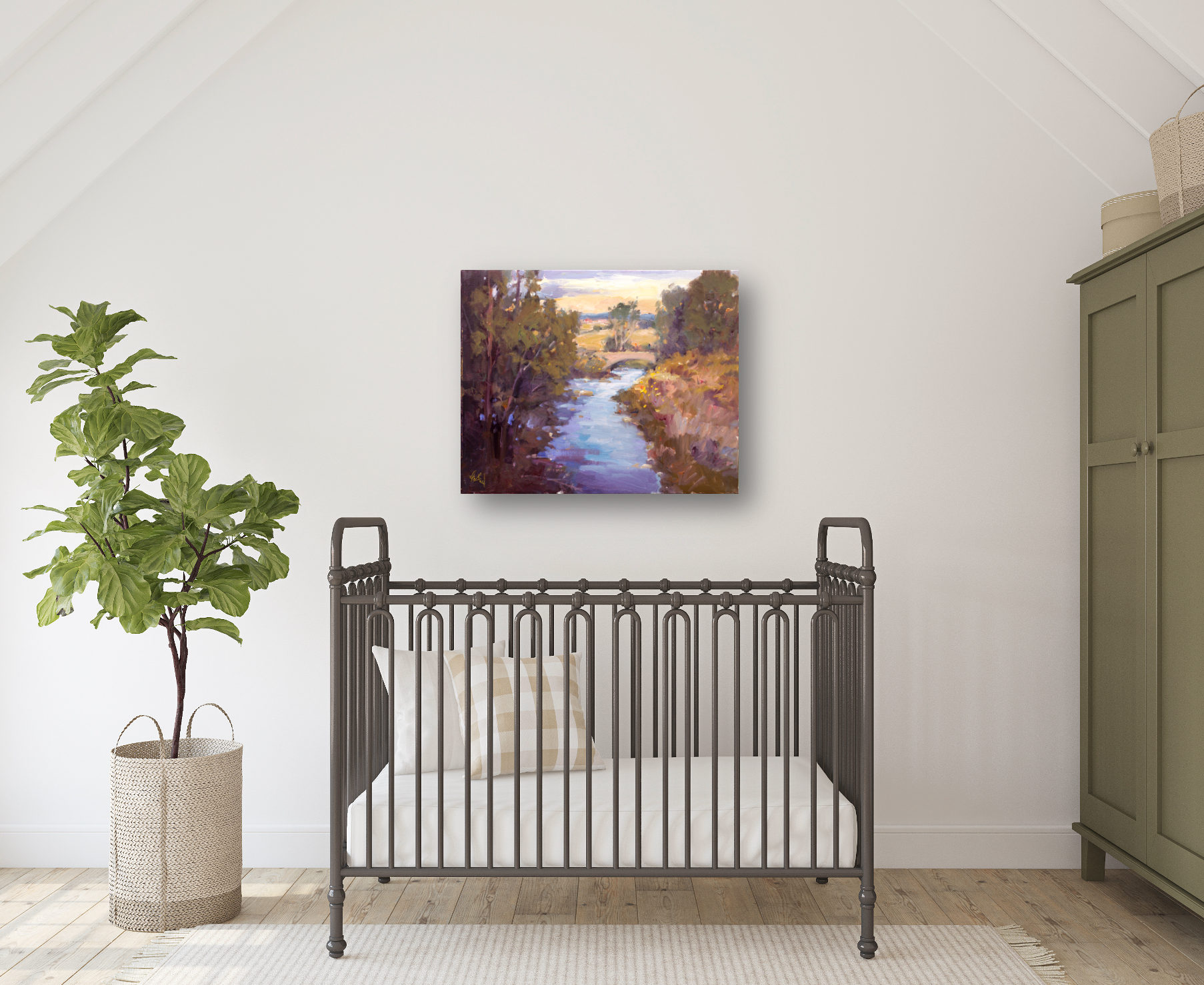 Creek with Bridge Artist Enhanced Canvas Print by John Beard Collection - product image 3 for Resin Society