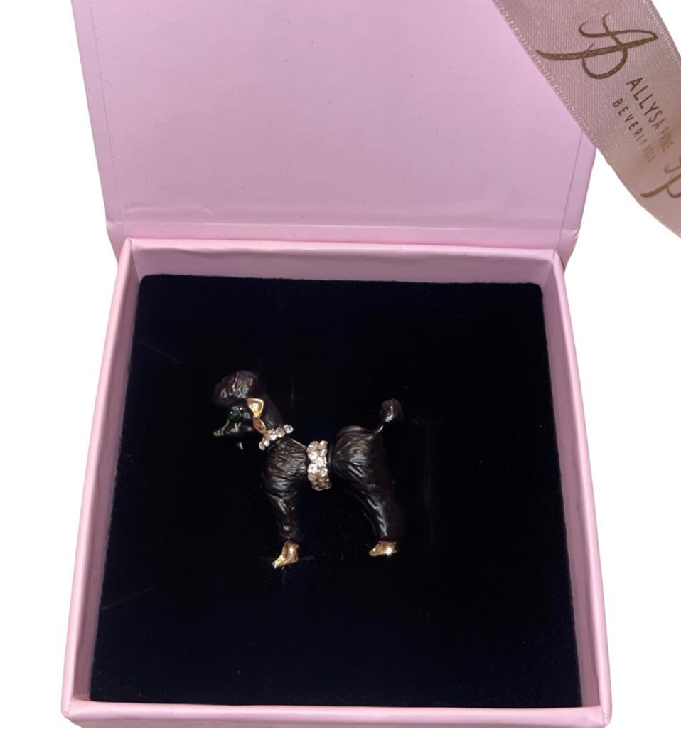 Matte black Black Poodle Brooch pinned on fabric