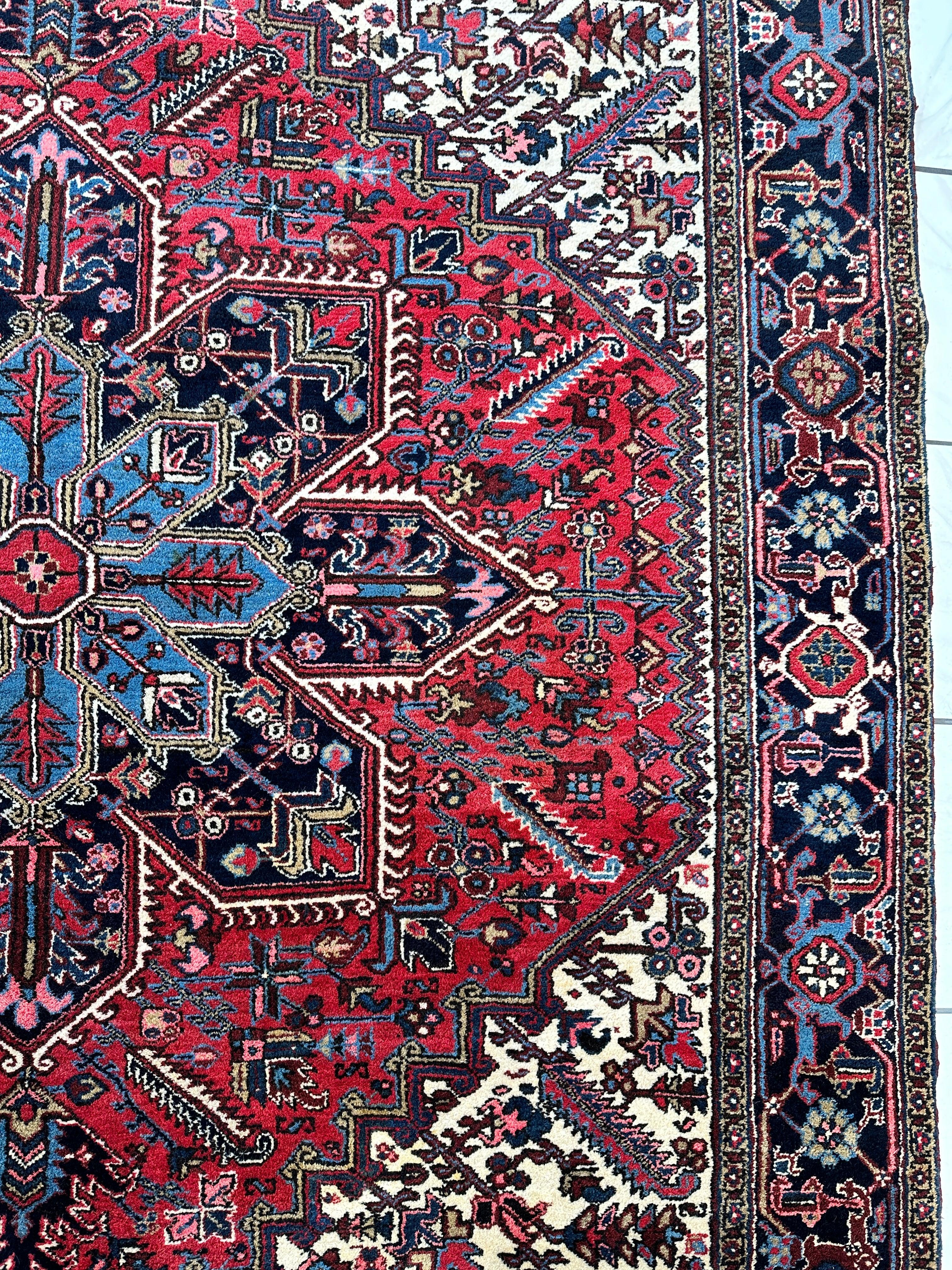 Hand-Knotted Persian Heriz Wool Rug – 9’ x 12’ – Geometric Medallion by Rugistan - product image 14 for Resin Society