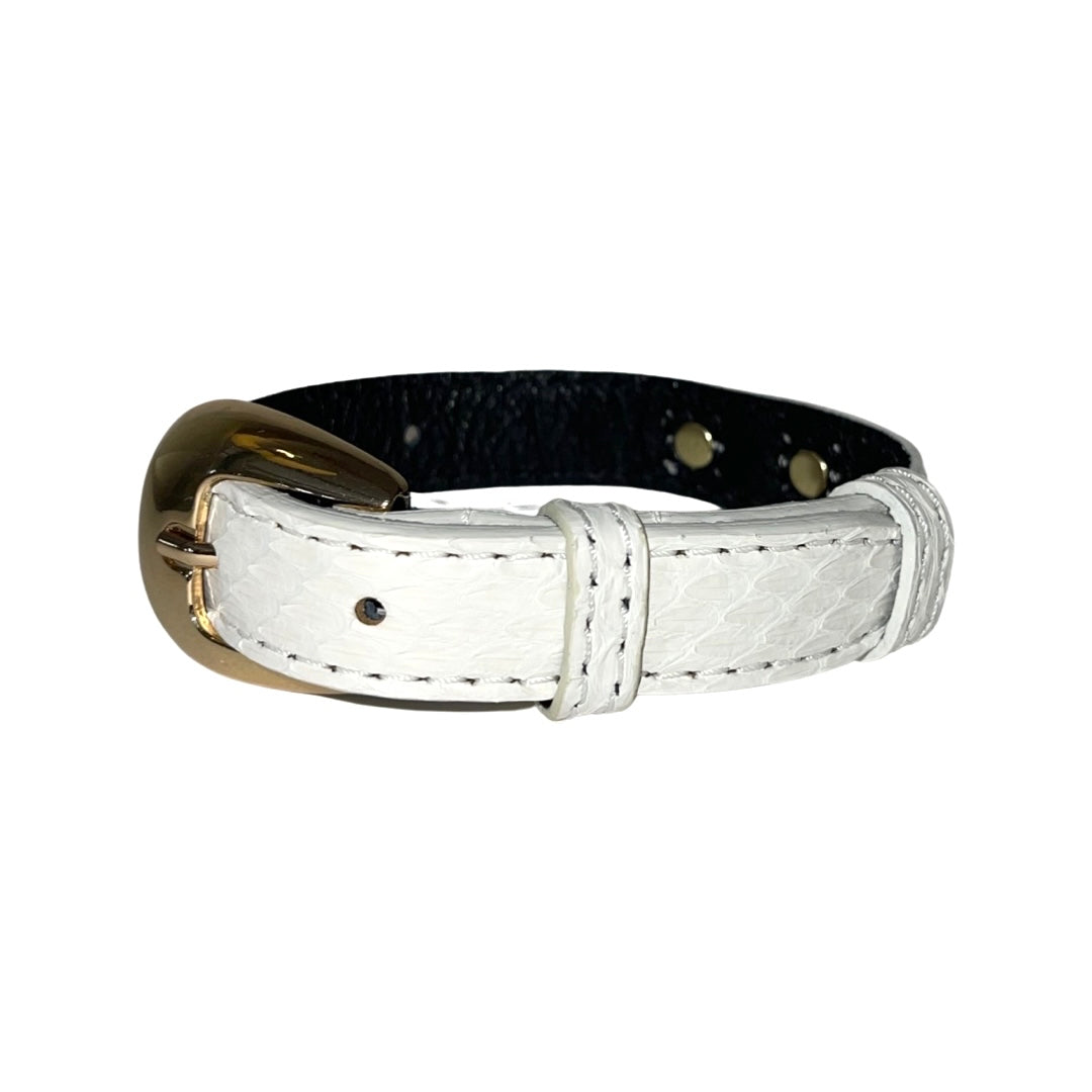 XS/S 7”-14” Matte White Custom Snake Collar/Custom Gold Oval Italian by Allysa Payne Beverly Hills - main product image for Resin Society