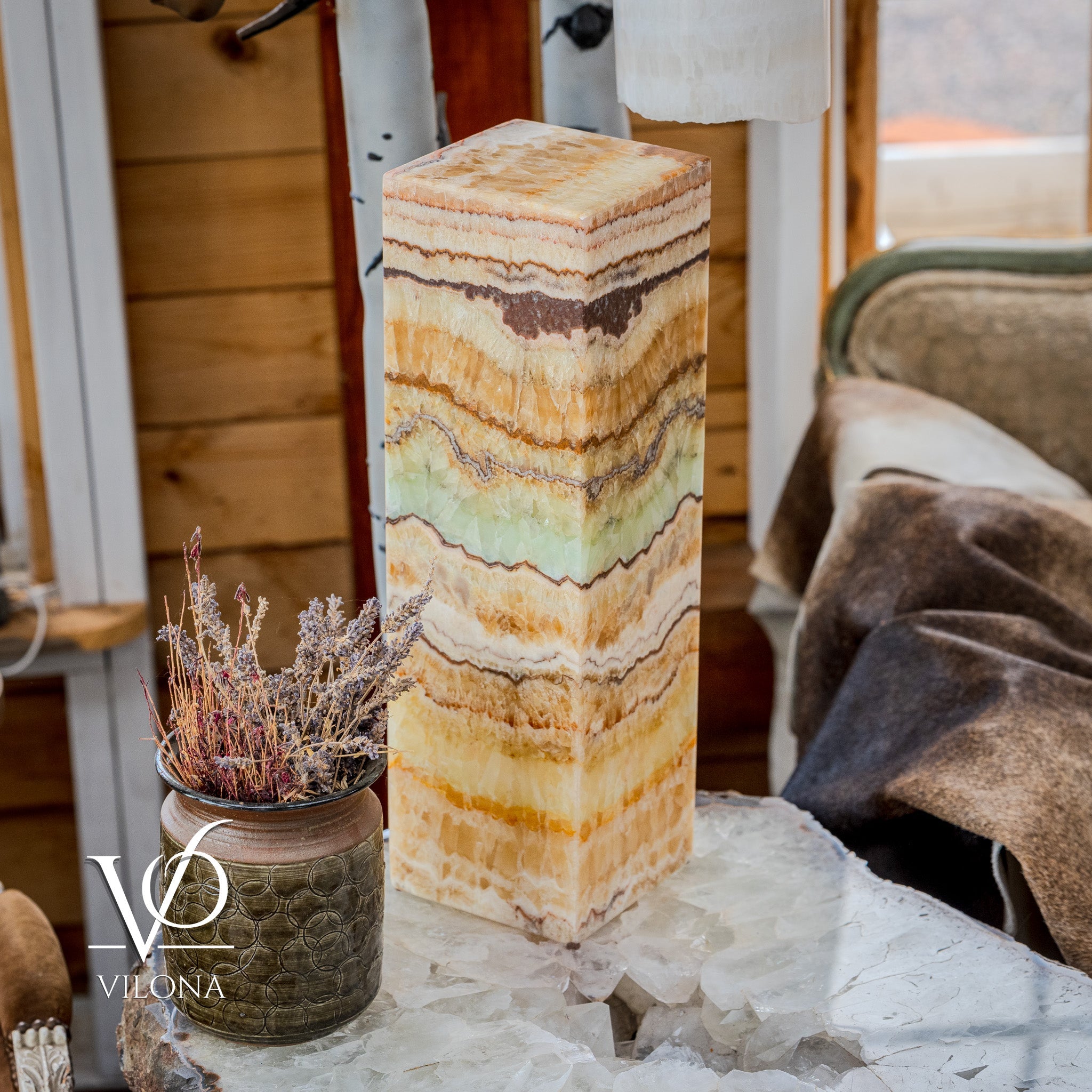 Aqua Onyx Square Table Lamp - 20" Tall, x 6"x 6" (Medium #68)