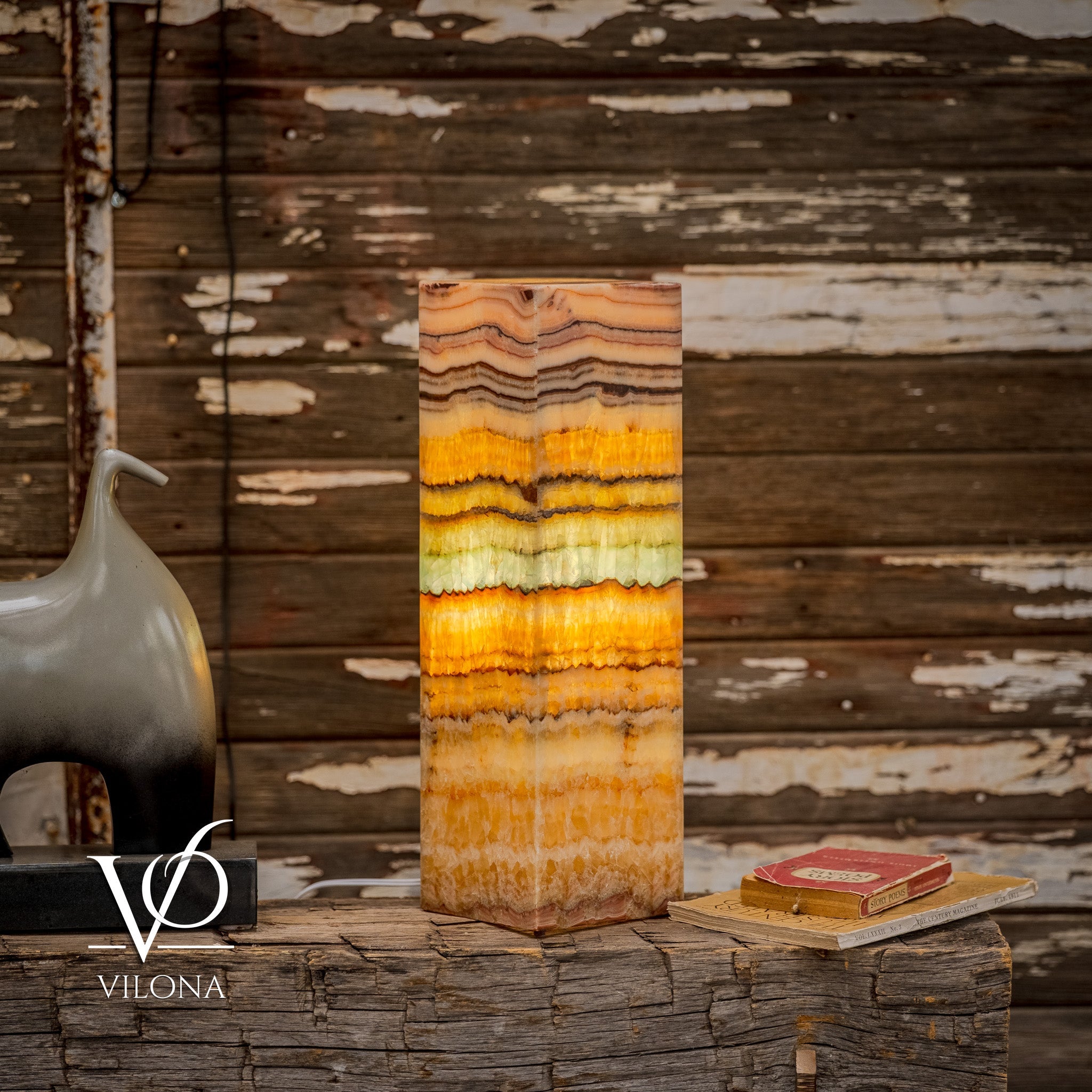 Aqua Onyx Square Table Lamp - 20" Tall, x 6"x 6" (Medium Pair #70) by Vilona Onyx - product image 5 for Resin Society