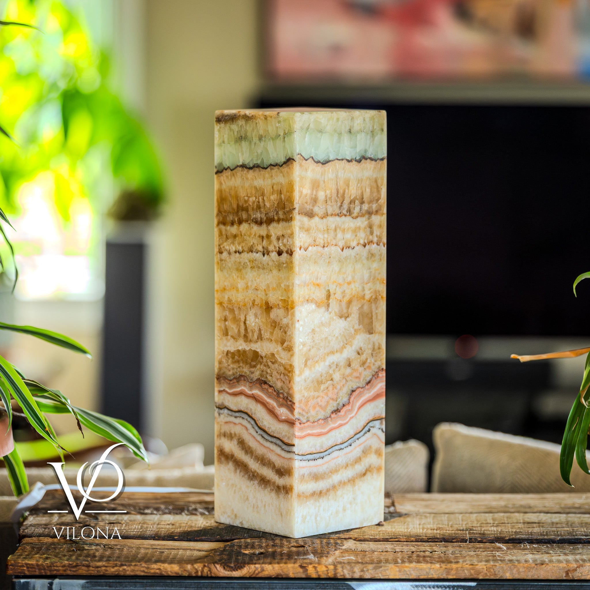 Aqua Onyx Square Table Lamp - 20" Tall, x 6"x 6" (Medium #71)