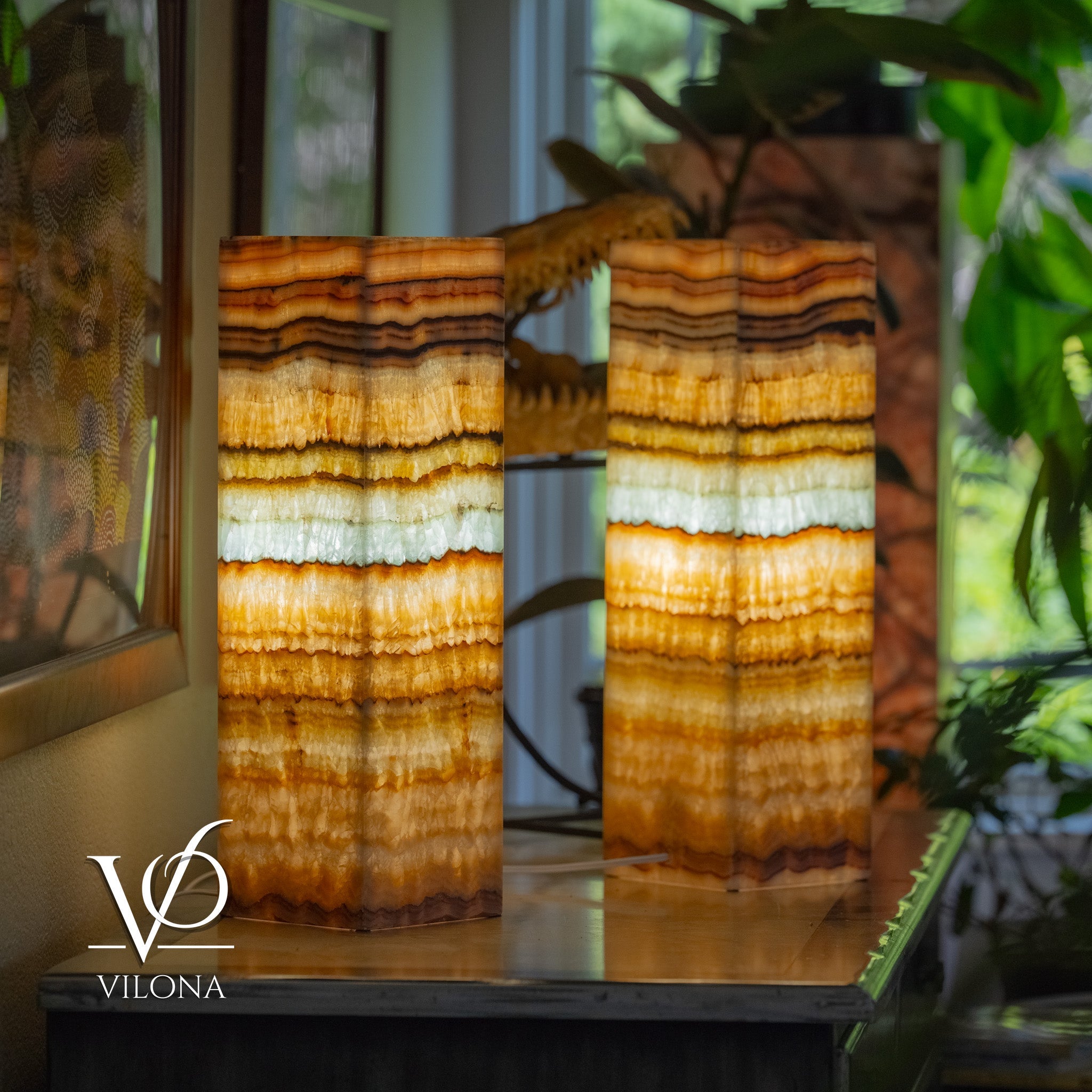 Aqua Onyx Square Table Lamp - 20" Tall, x 6"x 6" (Medium Pair #72) by Vilona Onyx - product image 2 for Resin Society