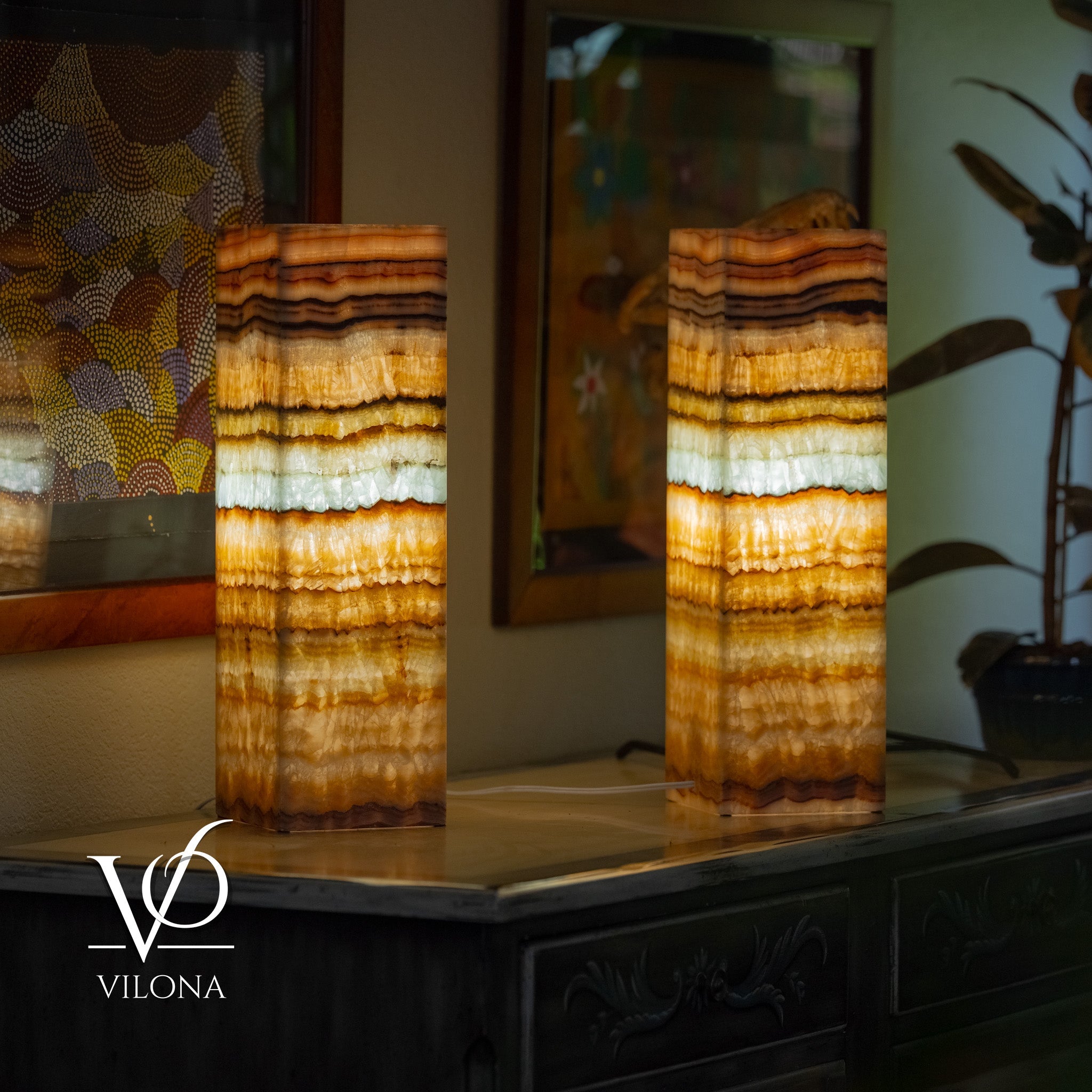 Aqua Onyx Square Table Lamp - 20" Tall, x 6"x 6" (Medium Pair #72) by Vilona Onyx - product image 6 for Resin Society