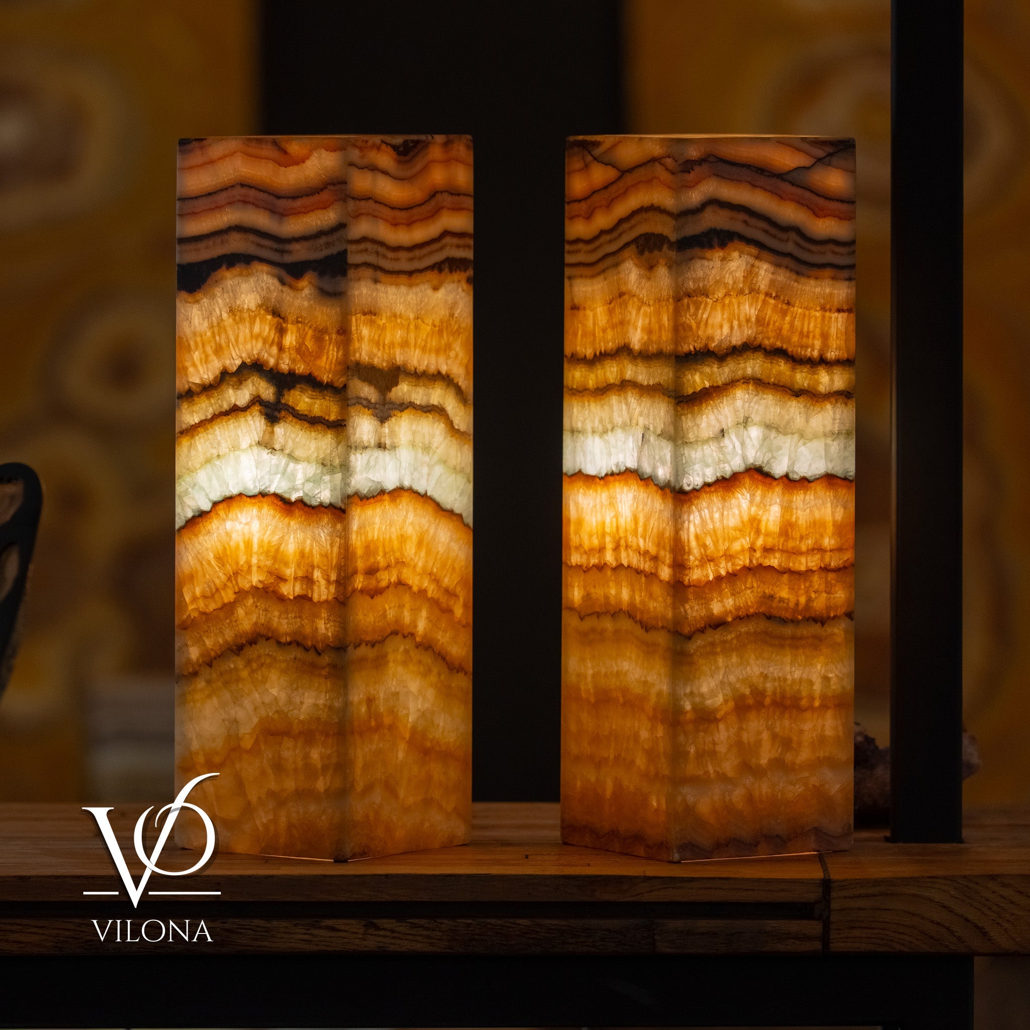 Aqua Onyx Square Table Lamp - 20" Tall, x 6"x 6" (Medium Pair #74) by Vilona Onyx - product image 5 for Resin Society