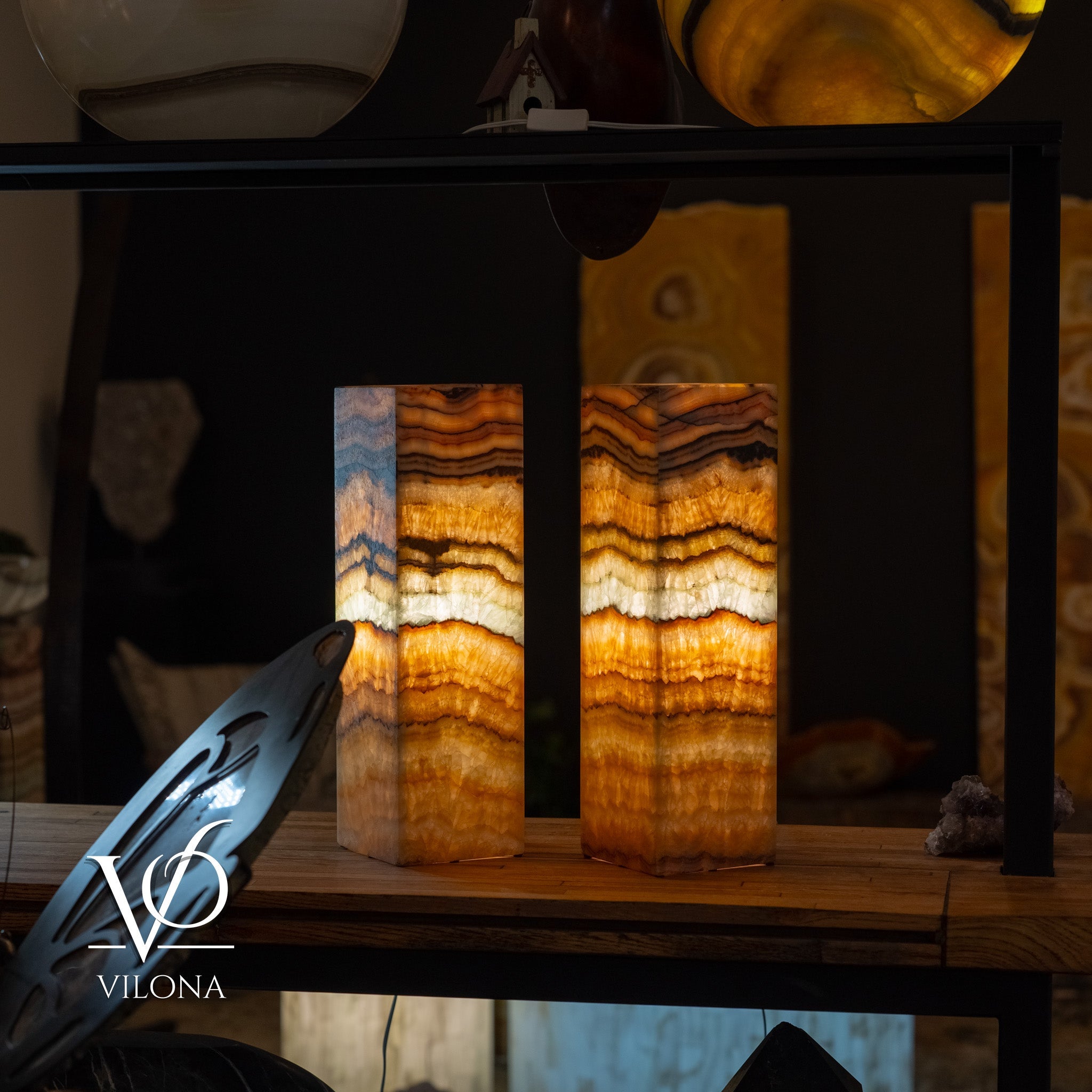 Aqua Onyx Square Table Lamp - 20" Tall, x 6"x 6" (Medium Pair #74) by Vilona Onyx - product image 7 for Resin Society