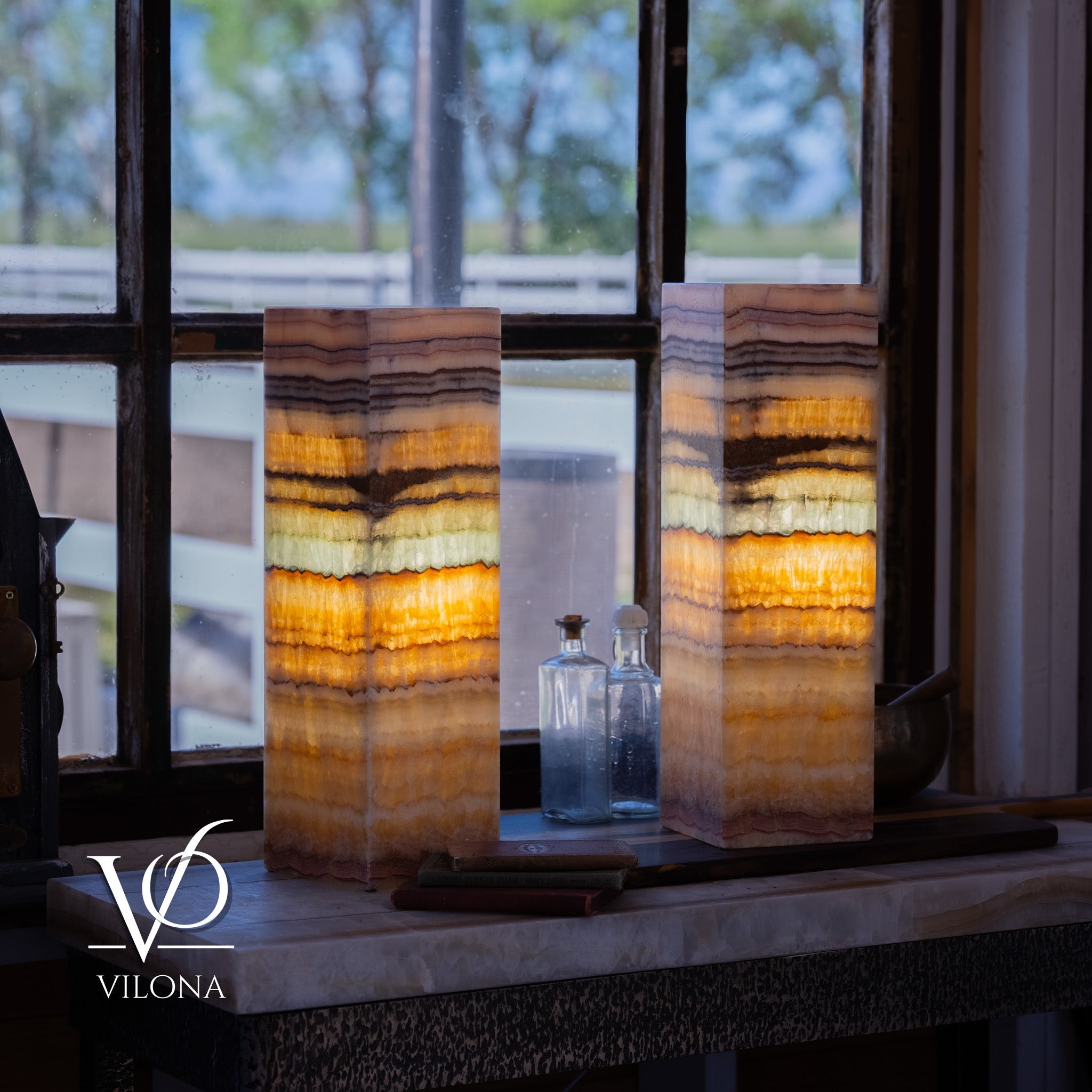 Aqua Onyx Square Table Lamp - 20" Tall, x 6"x 6" (Medium Pair #75) by Vilona Onyx - product image 4 for Resin Society