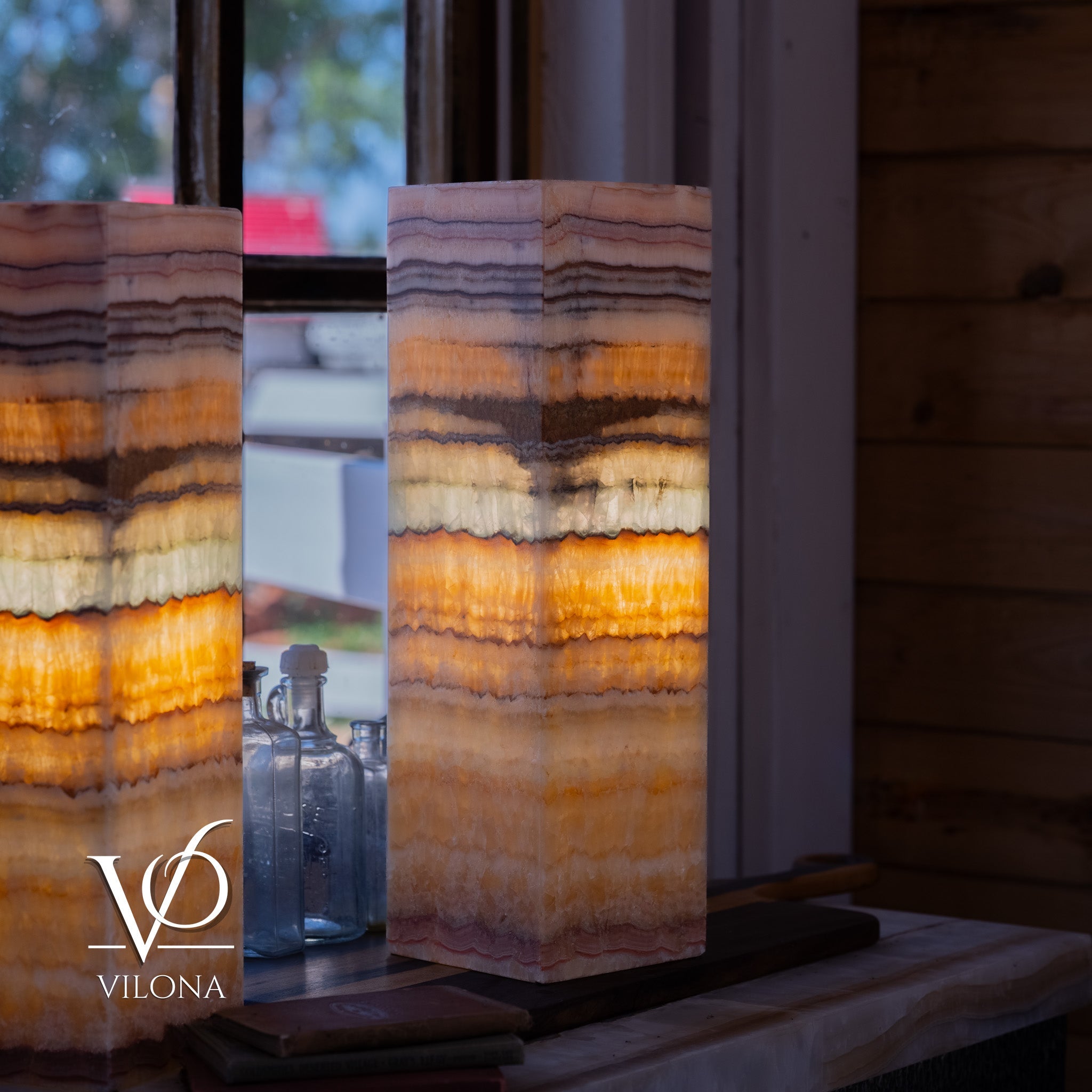 Aqua Onyx Square Table Lamp - 20" Tall, x 6"x 6" (Medium Pair #75) by Vilona Onyx - product image 6 for Resin Society