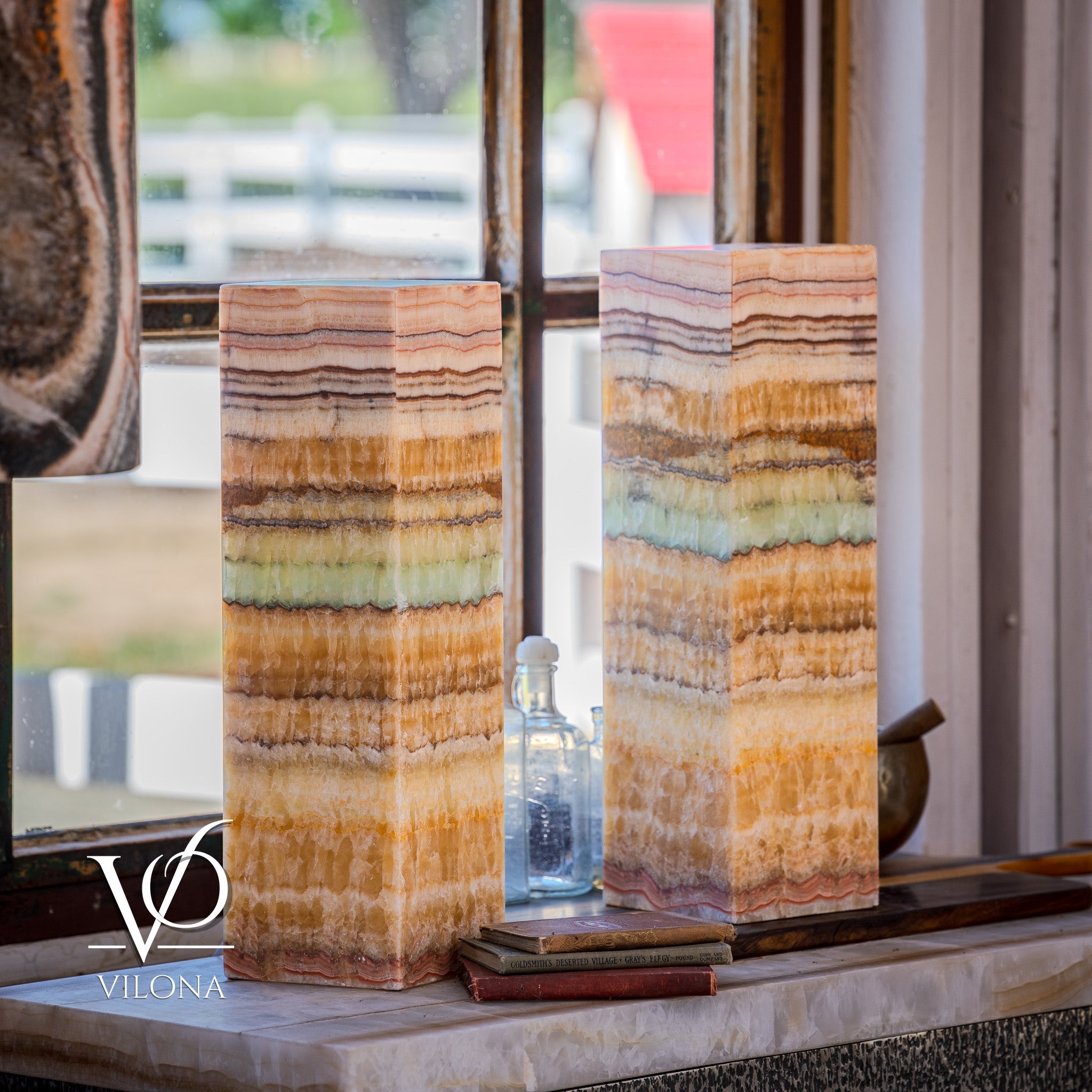 Aqua Onyx Square Table Lamp - 20" Tall, x 6"x 6" (Medium Pair #75) by Vilona Onyx - product image 3 for Resin Society