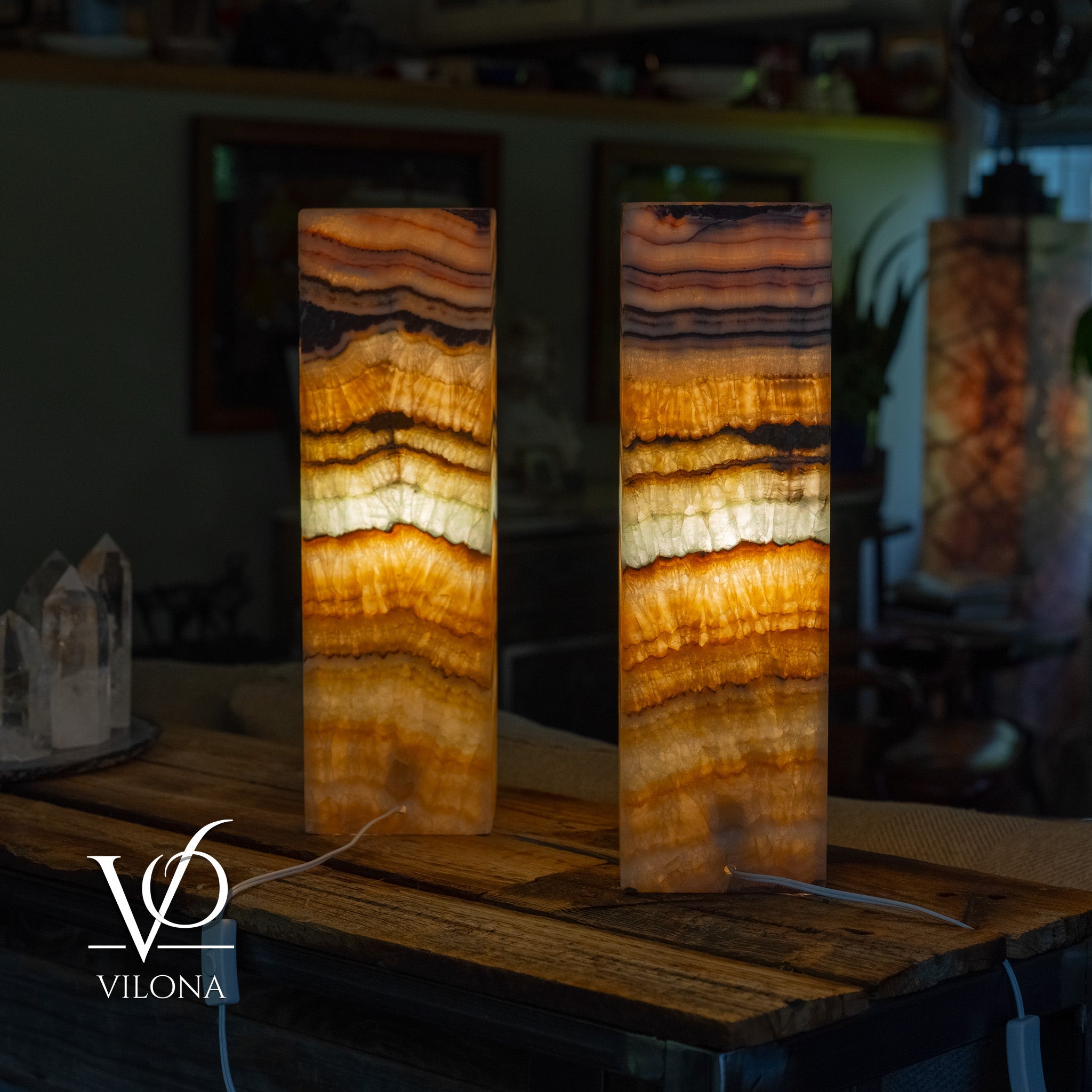 Aqua Onyx Square Table Lamp - 20" Tall, x 6"x 6" (Medium Pair #77) by Vilona Onyx - product image 7 for Resin Society