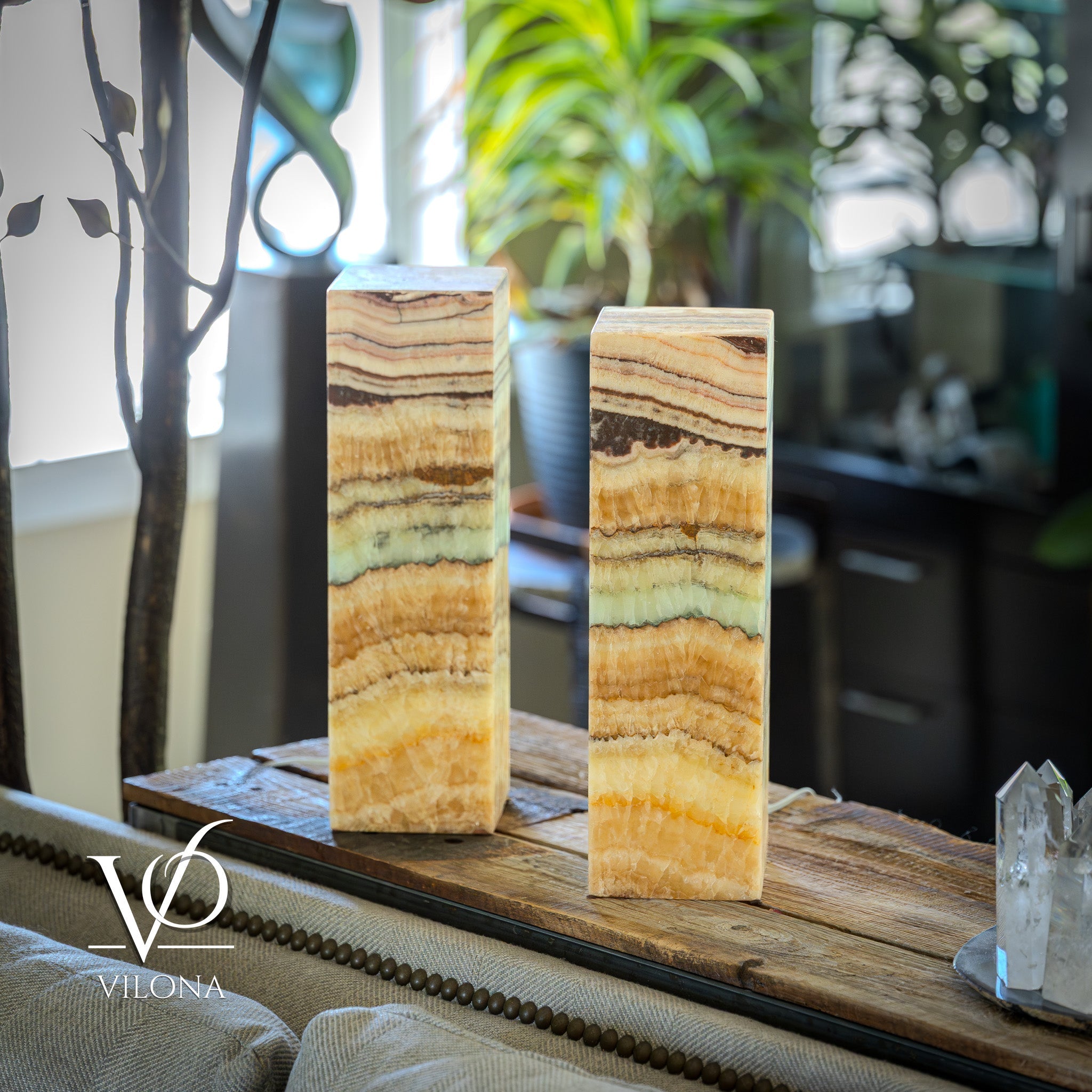 Aqua Onyx Square Table Lamp - 20" Tall, x 6"x 6" (Medium Pair #77) by Vilona Onyx - product image 9 for Resin Society