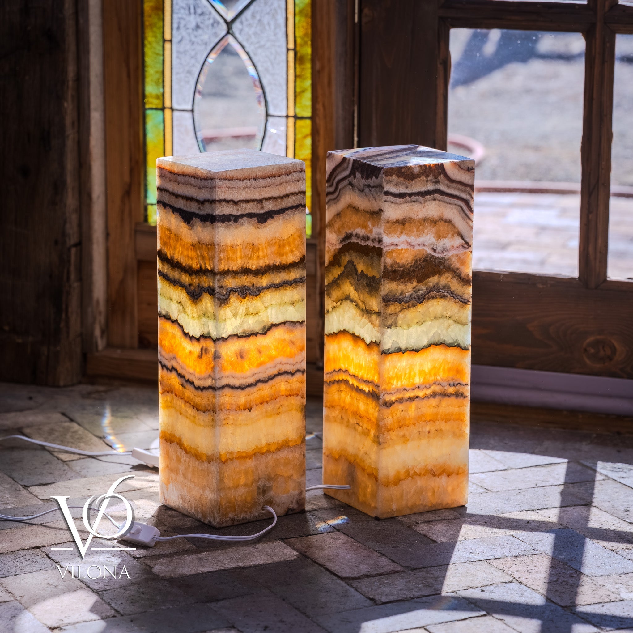 Aqua Onyx Square Table Lamp - 20" Tall, x 6"x 6" (Medium Pair #78) by Vilona Onyx - product image 8 for Resin Society