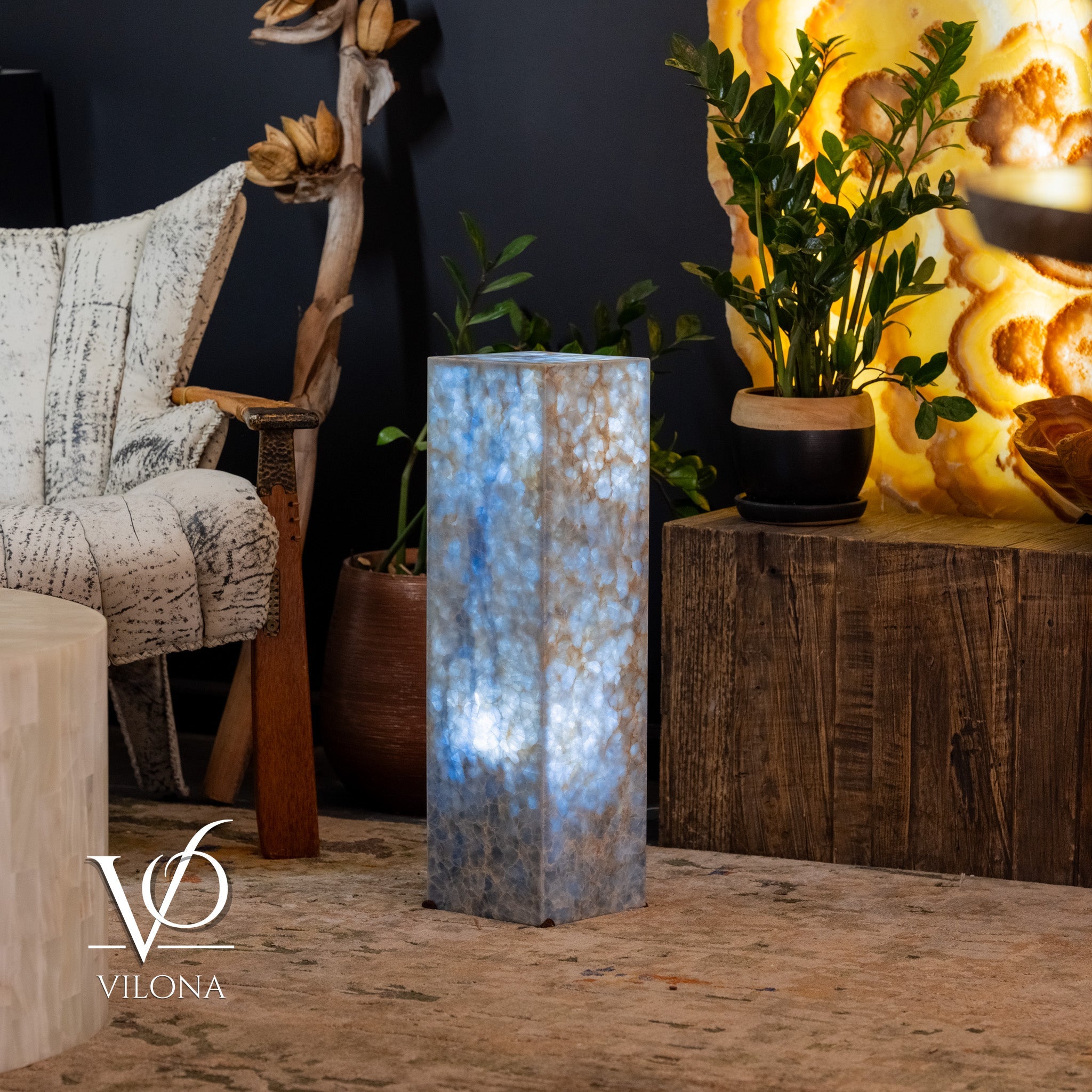 Arctic Onyx Floor Lamp - Small - 27.5"H x 8"W - Square - #4 by Vilona Onyx - product image 6 for Resin Society