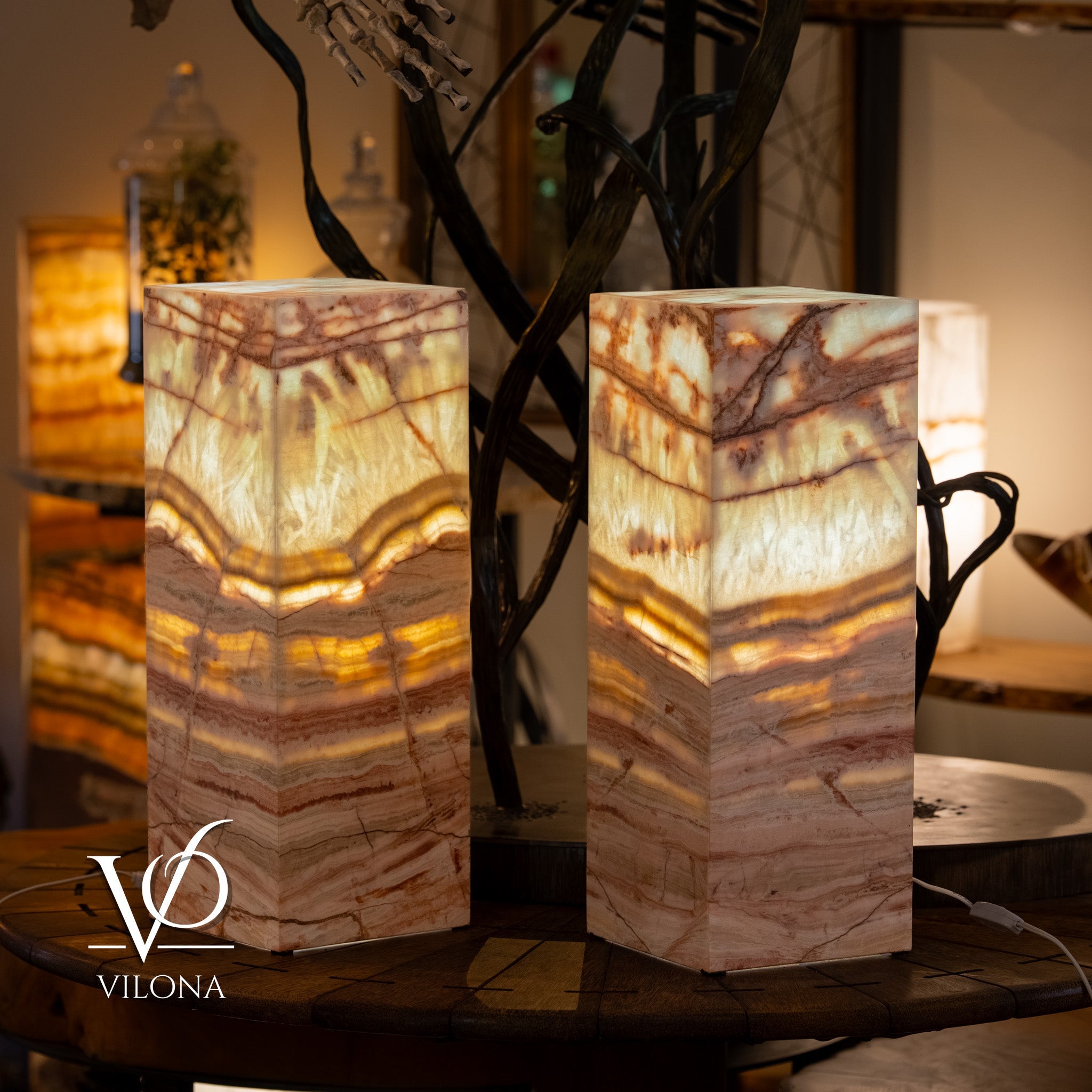 Divina Claire Onyx Table Lamp Pair – 22″ × 8″ Large Square #1 by Vilona Onyx - product image 4 for Resin Society