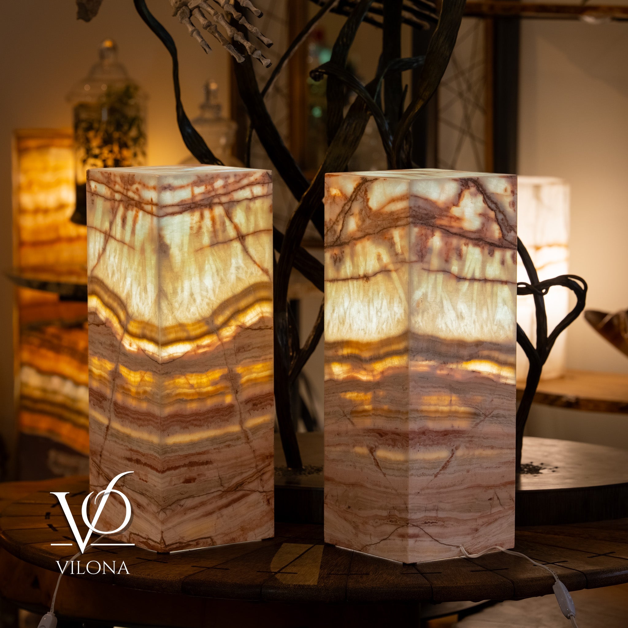 Divina Claire Onyx Table Lamp Pair – 22″ × 8″ Large Square #1 by Vilona Onyx - product image 5 for Resin Society