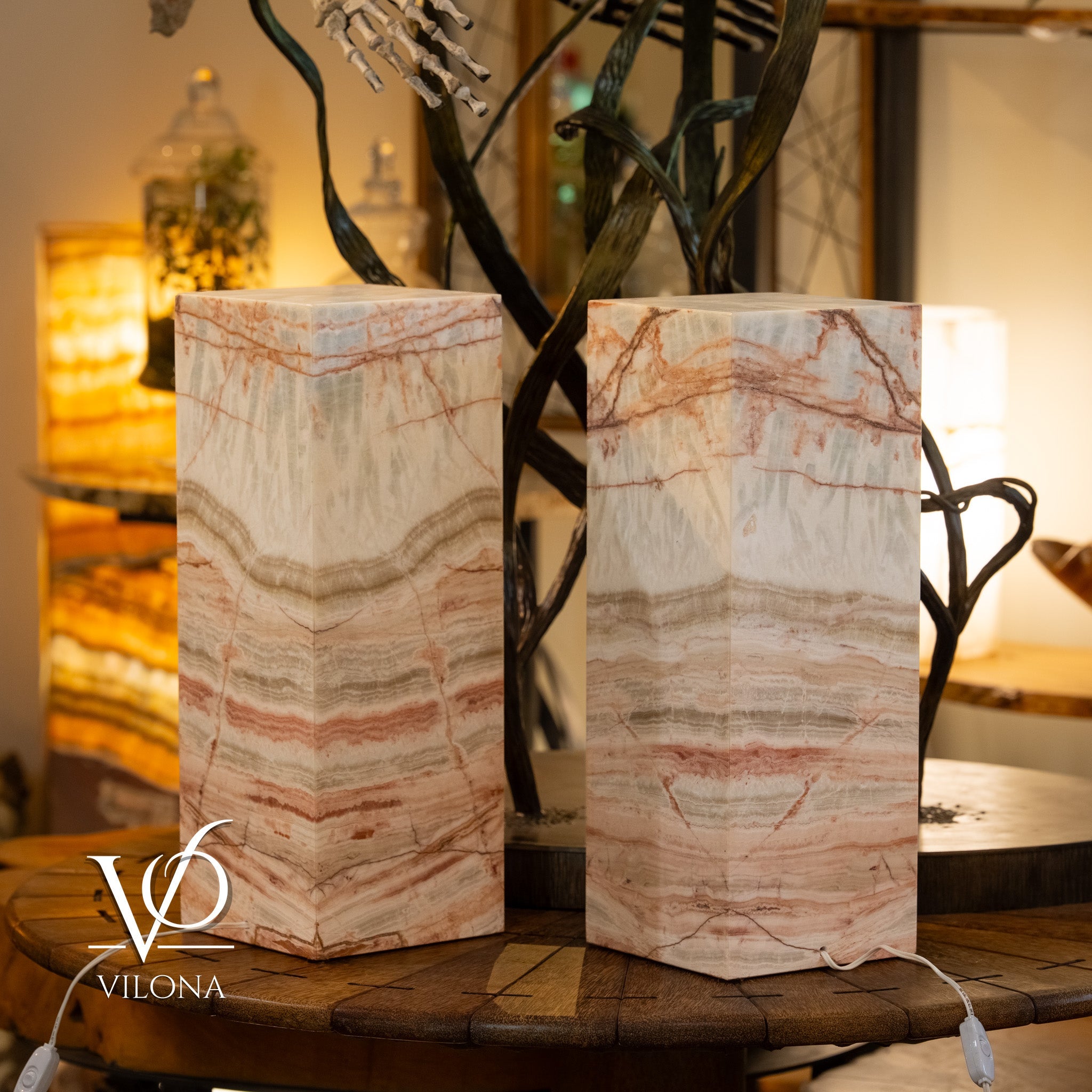 Divina Claire Onyx Table Lamp Pair – 22″ × 8″ Large Square #1 by Vilona Onyx - product image 8 for Resin Society