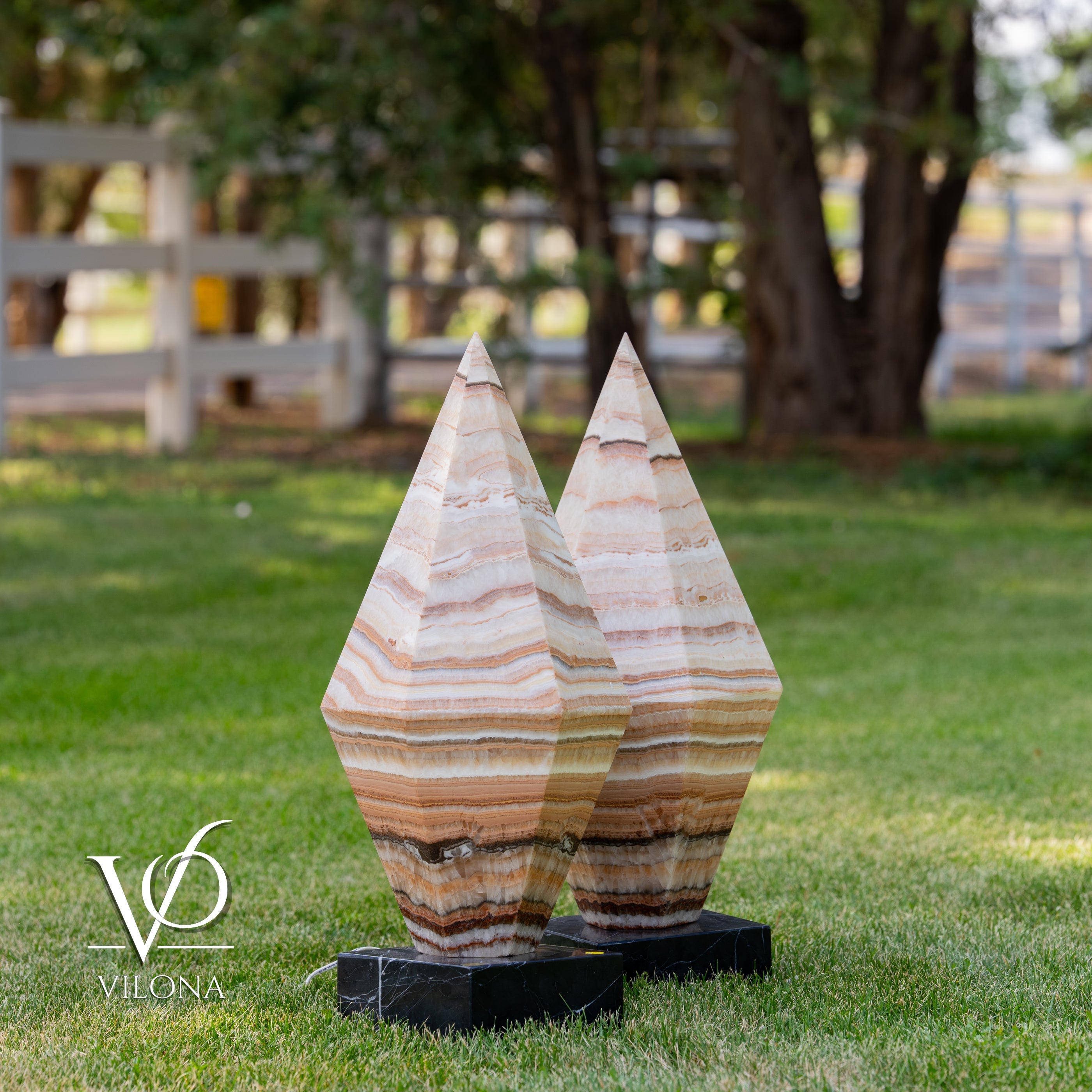 Sahara Onyx Bi-Pyramid Sculptural Lamp Pair – Natural Stone Lighting by Vilona Onyx - product image 6 for Resin Society