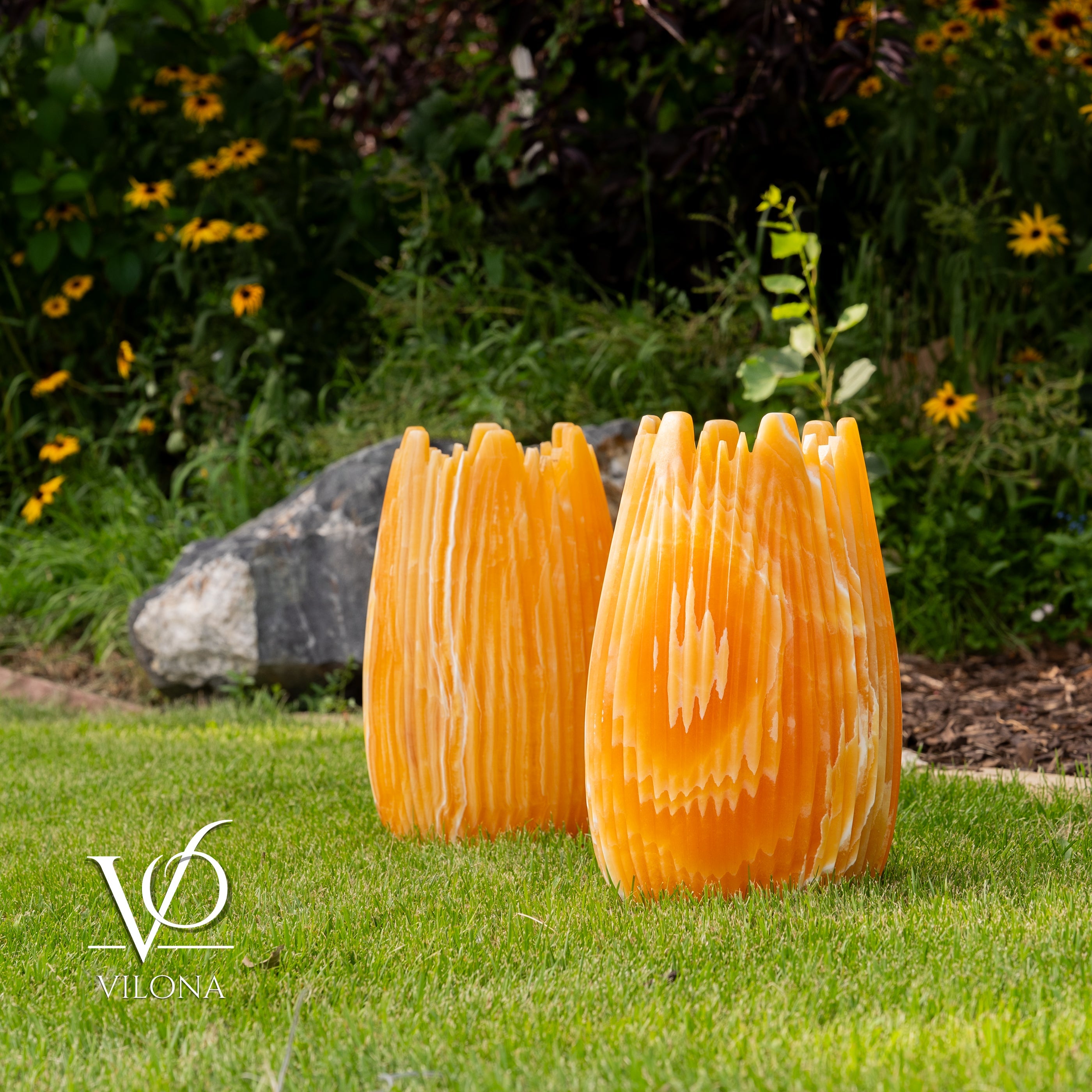 Miami Sunset Onyx Crown Lamps - Sculptural Natural Stone Pair by Vilona Onyx - product image 3 for Resin Society