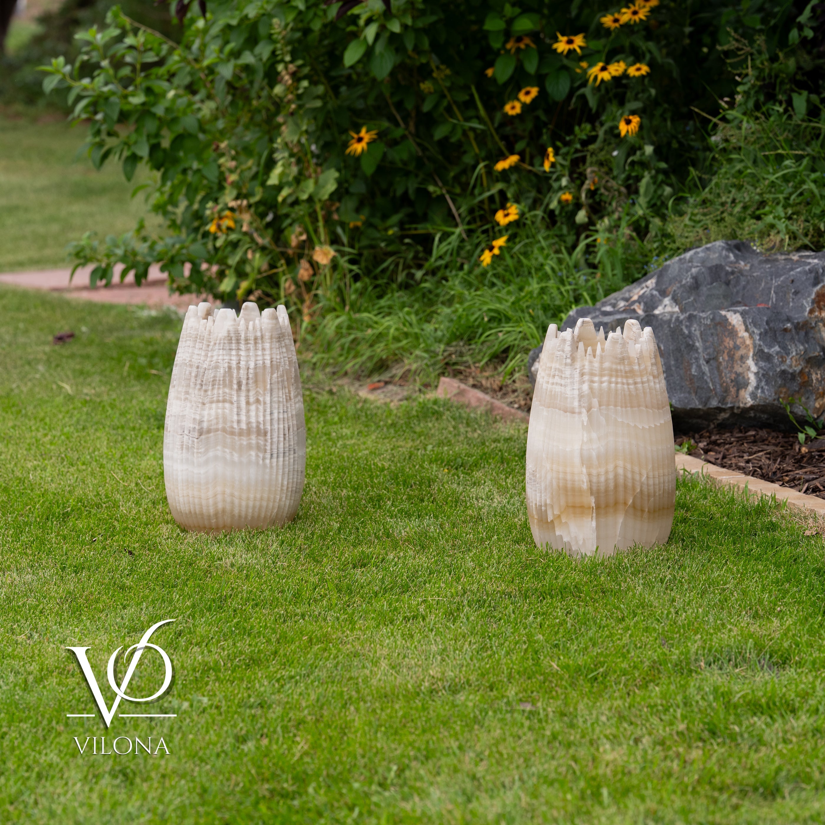 White Ice Onyx Crown Lamps - Sculptural Natural Stone Pair by Vilona Onyx - product image 11 for Resin Society