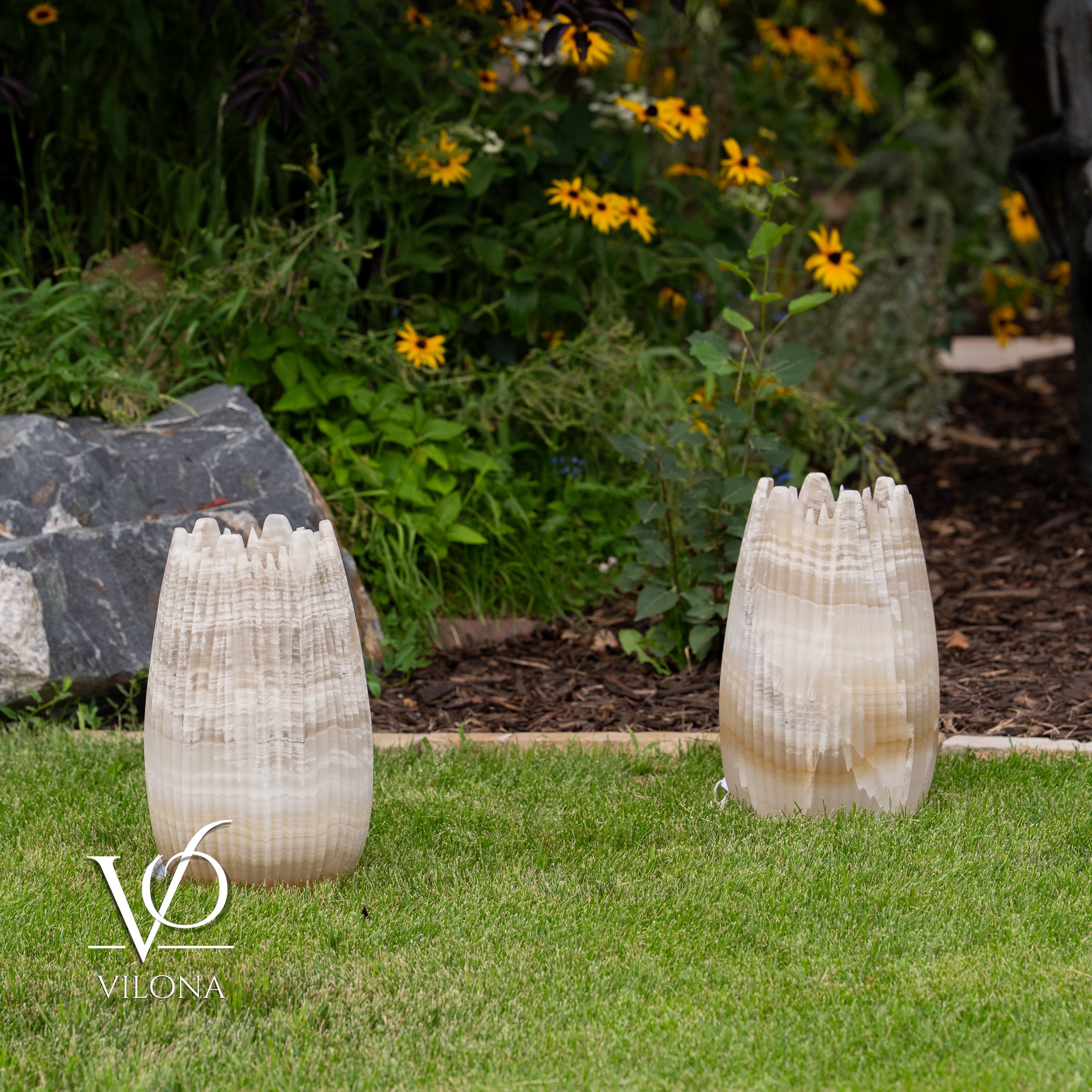 White Ice Onyx Crown Lamps - Sculptural Natural Stone Pair by Vilona Onyx - product image 8 for Resin Society