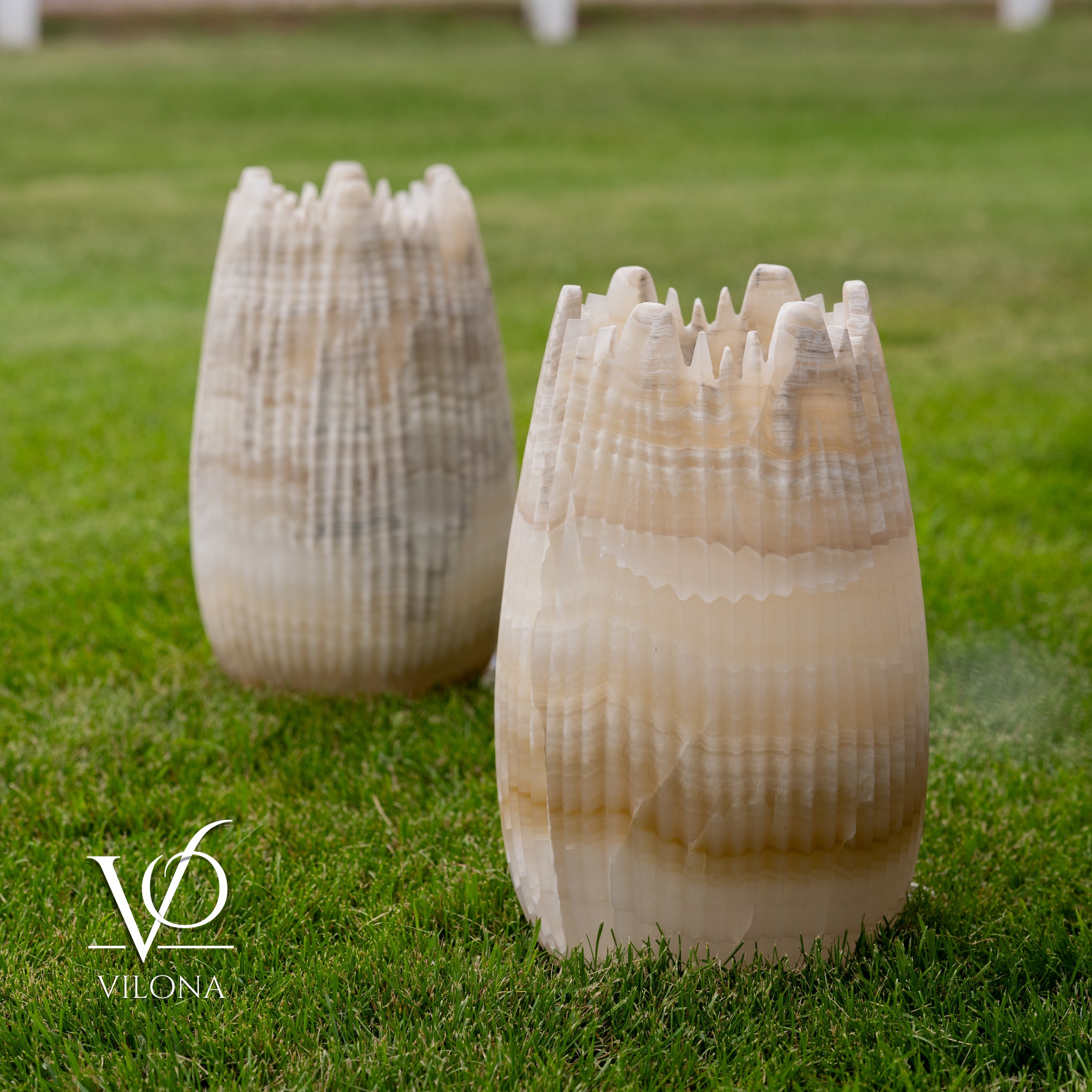 White Ice Onyx Crown Lamps - Sculptural Natural Stone Pair by Vilona Onyx - product image 2 for Resin Society
