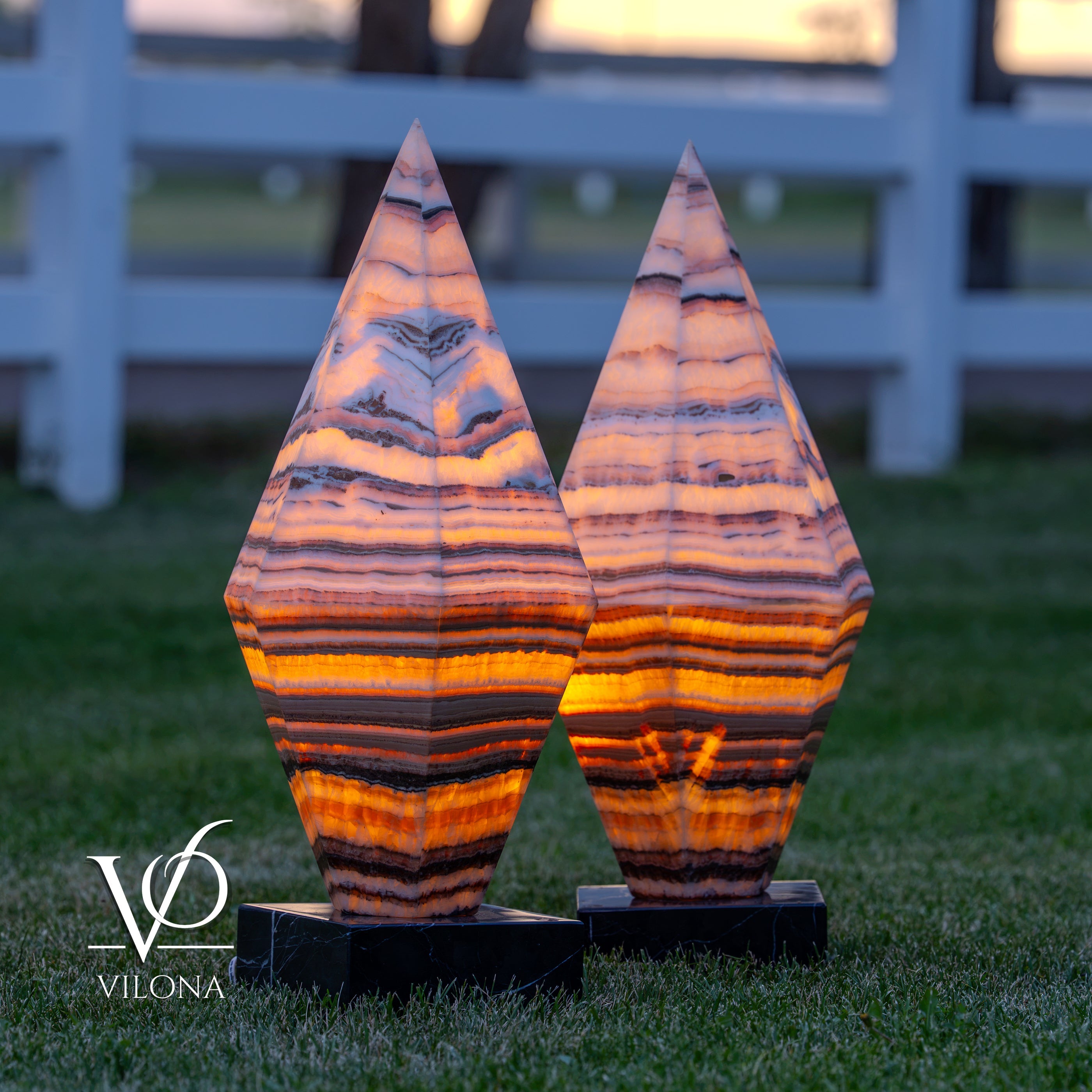 Sahara Onyx Bi-Pyramid Sculptural Lamp Pair – Natural Stone Lighting by Vilona Onyx - product image 18 for Resin Society