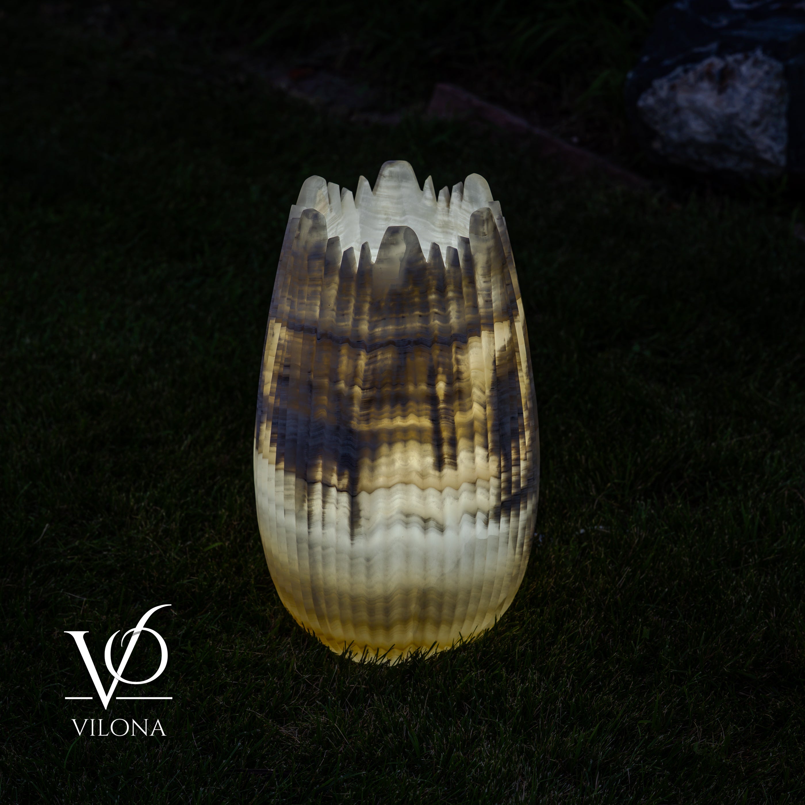 White Ice Onyx Crown Lamps - Sculptural Natural Stone Pair by Vilona Onyx - product image 17 for Resin Society