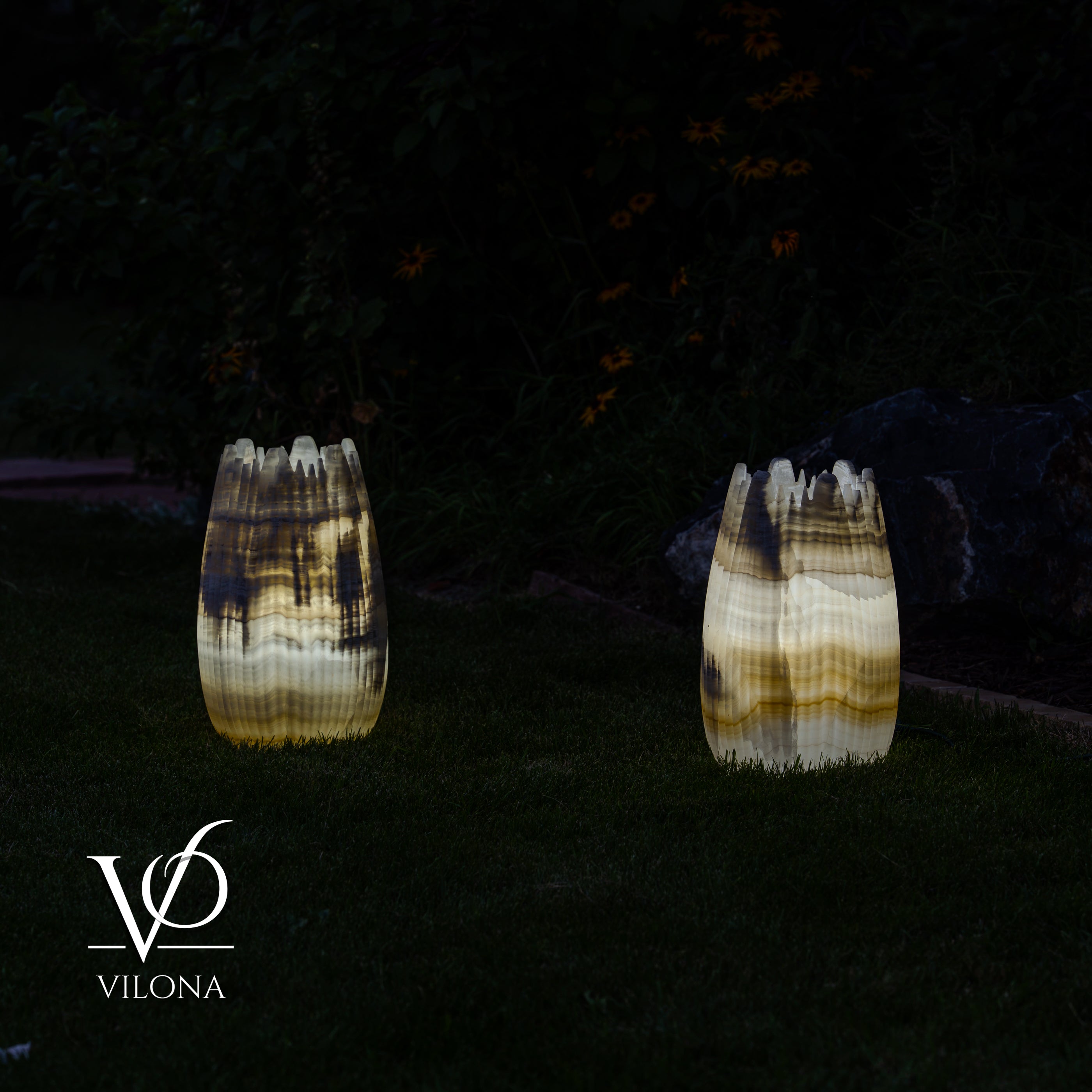 White Ice Onyx Crown Lamps - Sculptural Natural Stone Pair by Vilona Onyx - product image 18 for Resin Society