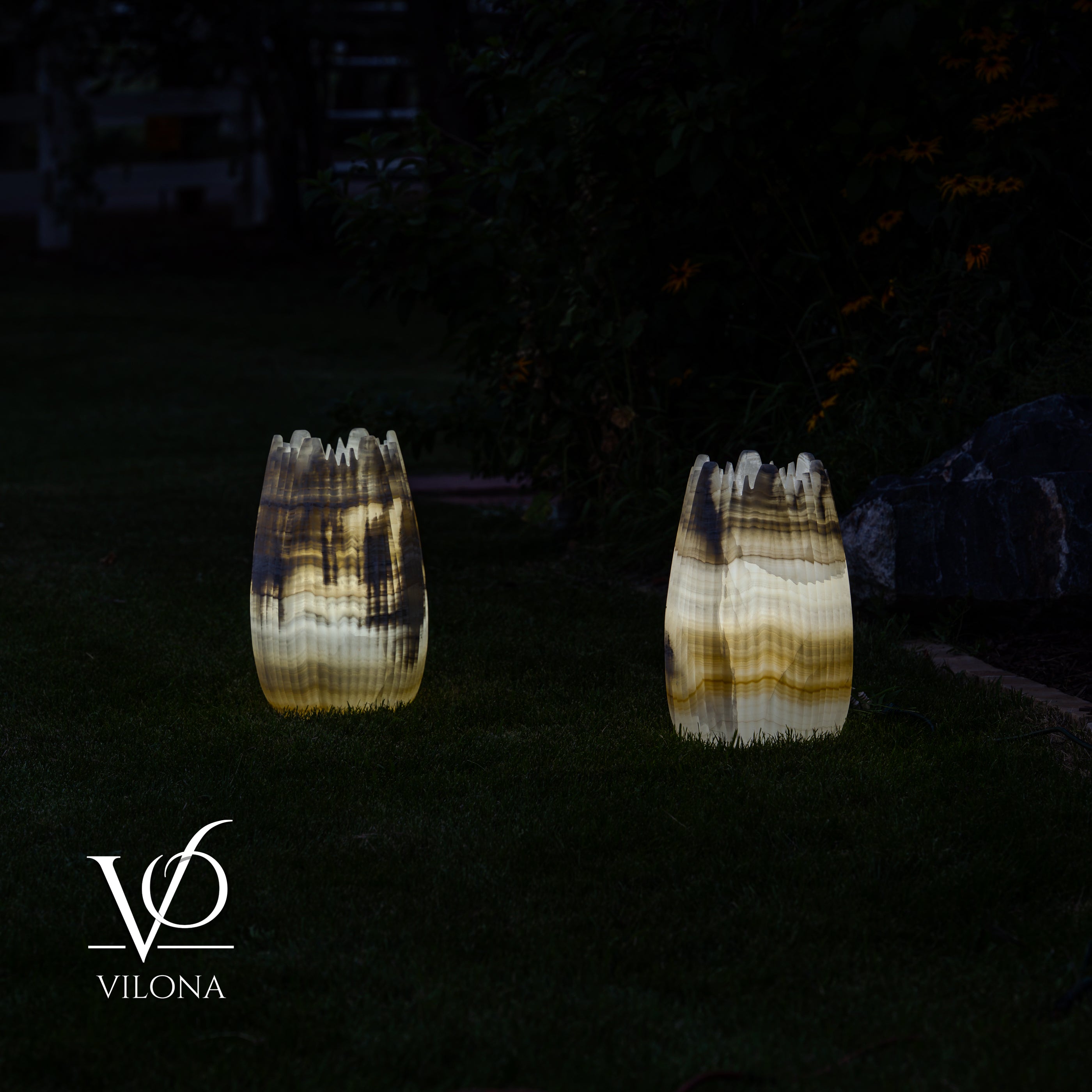 White Ice Onyx Crown Lamps - Sculptural Natural Stone Pair by Vilona Onyx - product image 19 for Resin Society