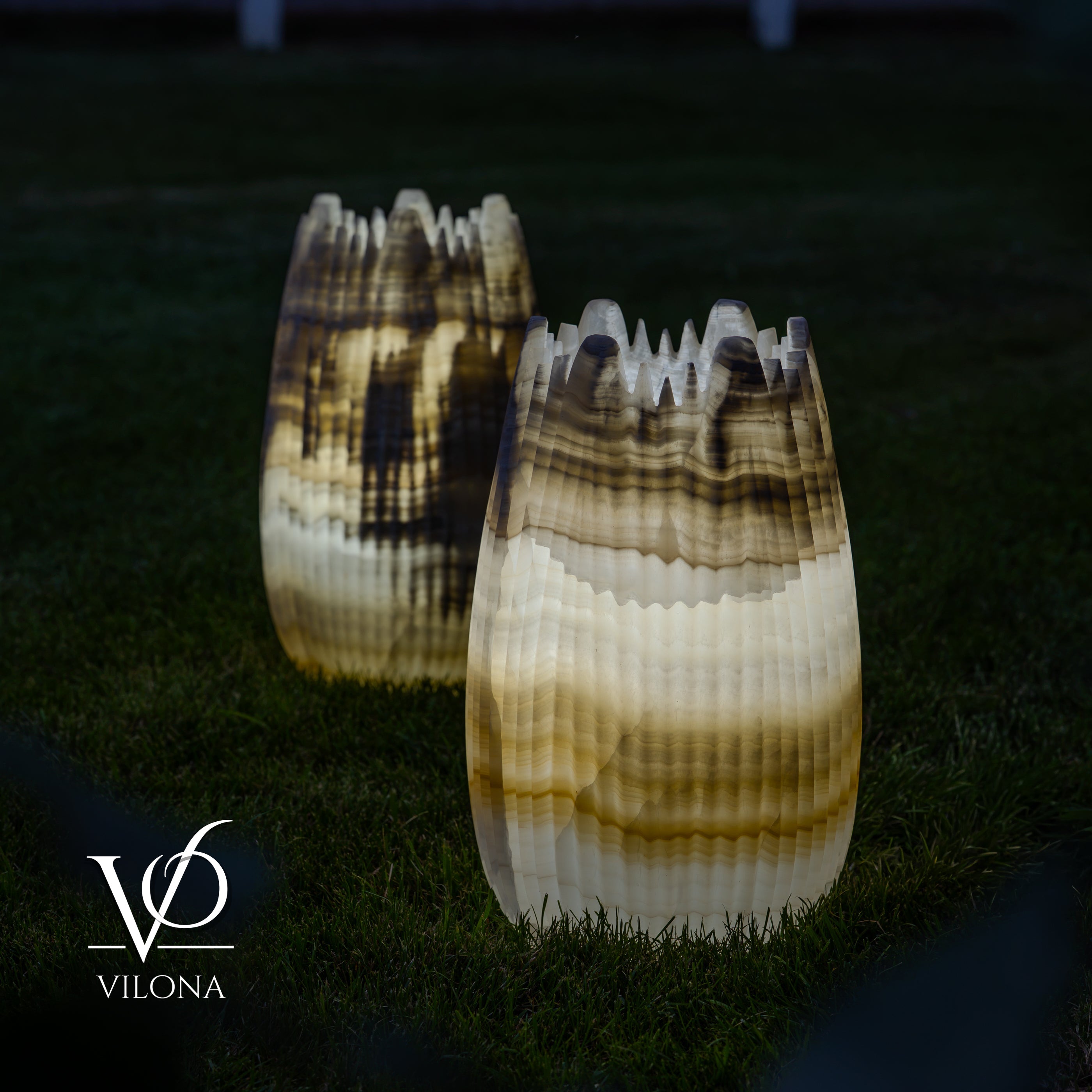 White Ice Onyx Crown Lamps - Sculptural Natural Stone Pair by Vilona Onyx - product image 3 for Resin Society