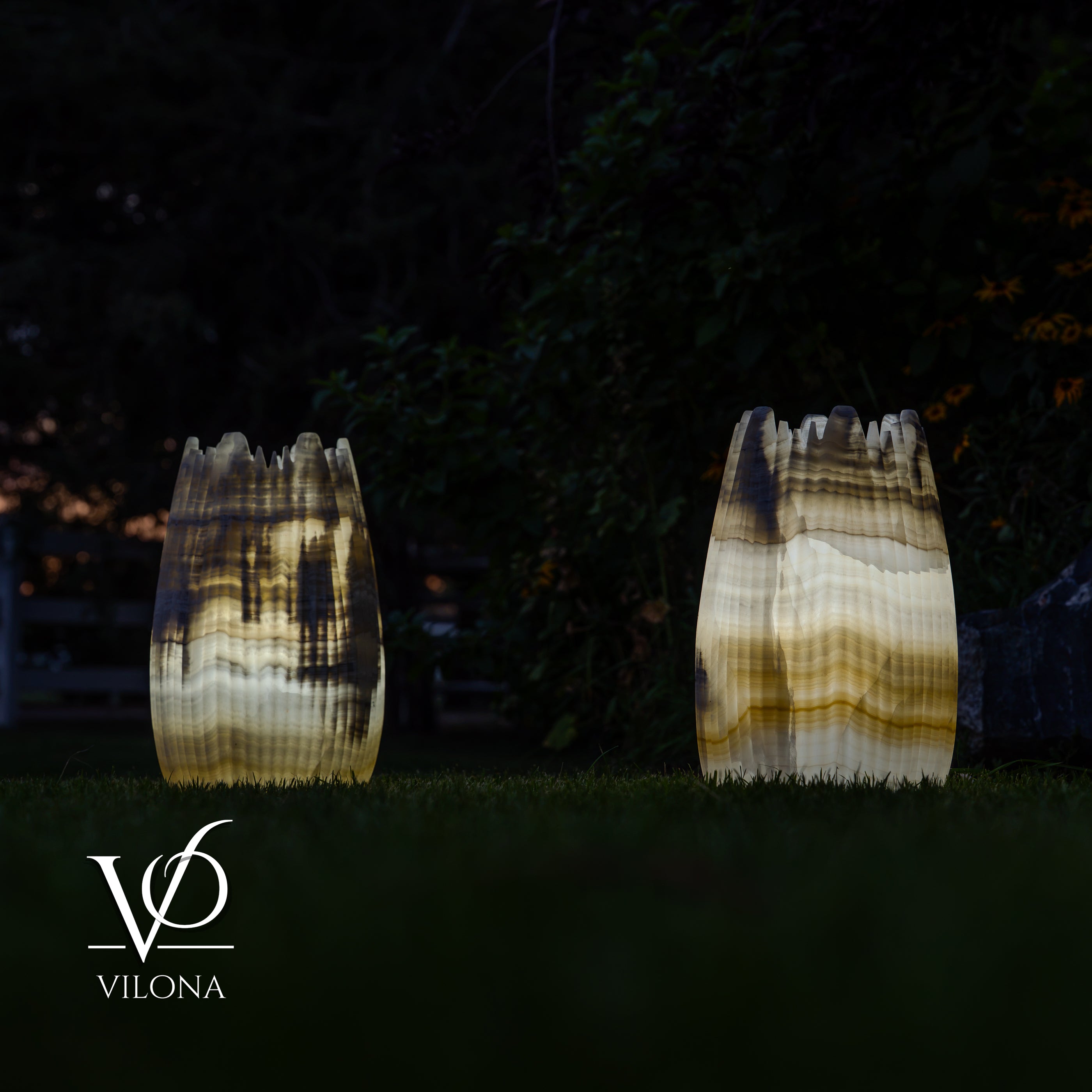 White Ice Onyx Crown Lamps - Sculptural Natural Stone Pair by Vilona Onyx - product image 5 for Resin Society