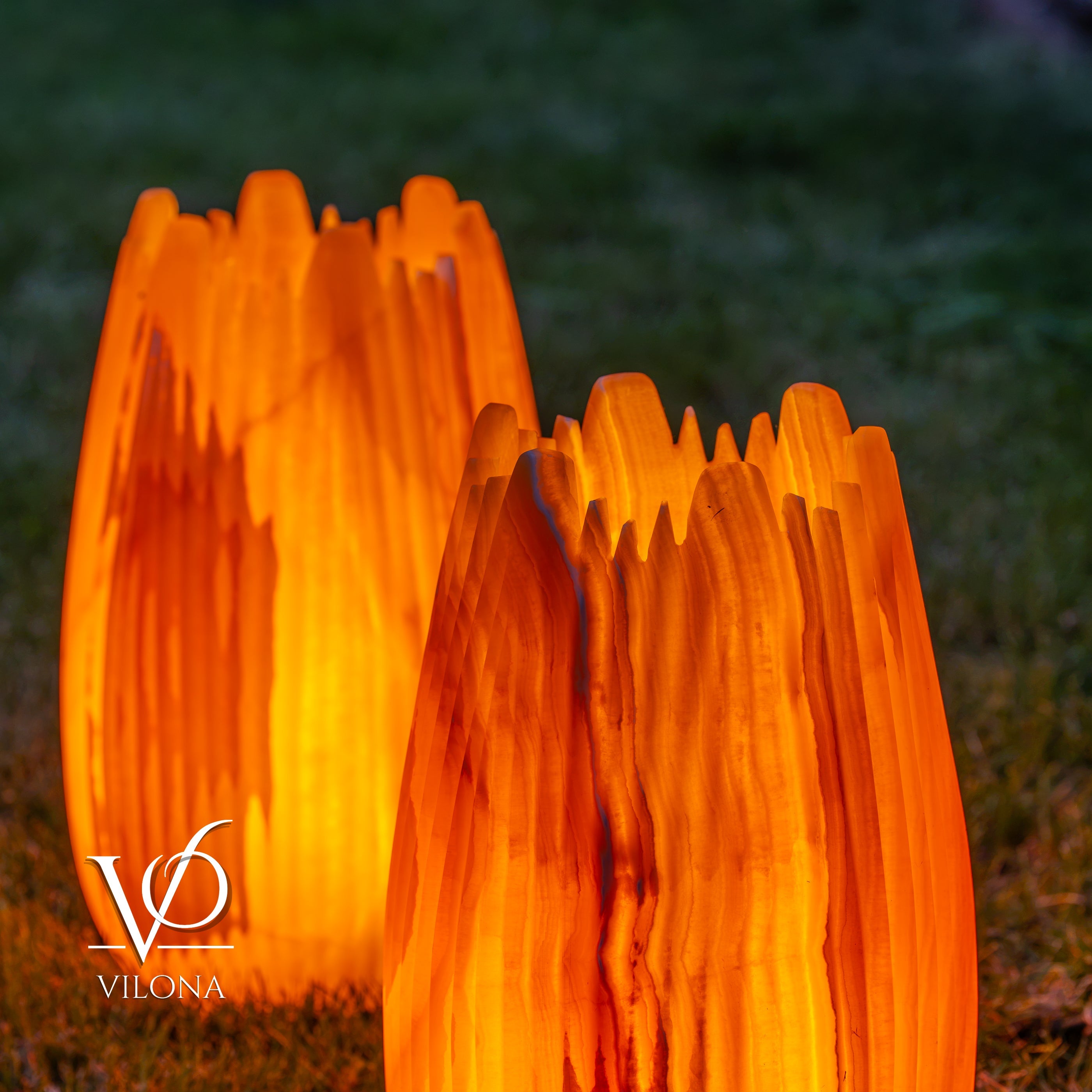 Miami Sunset Onyx Crown Lamps - Sculptural Natural Stone Pair by Vilona Onyx - product image 4 for Resin Society