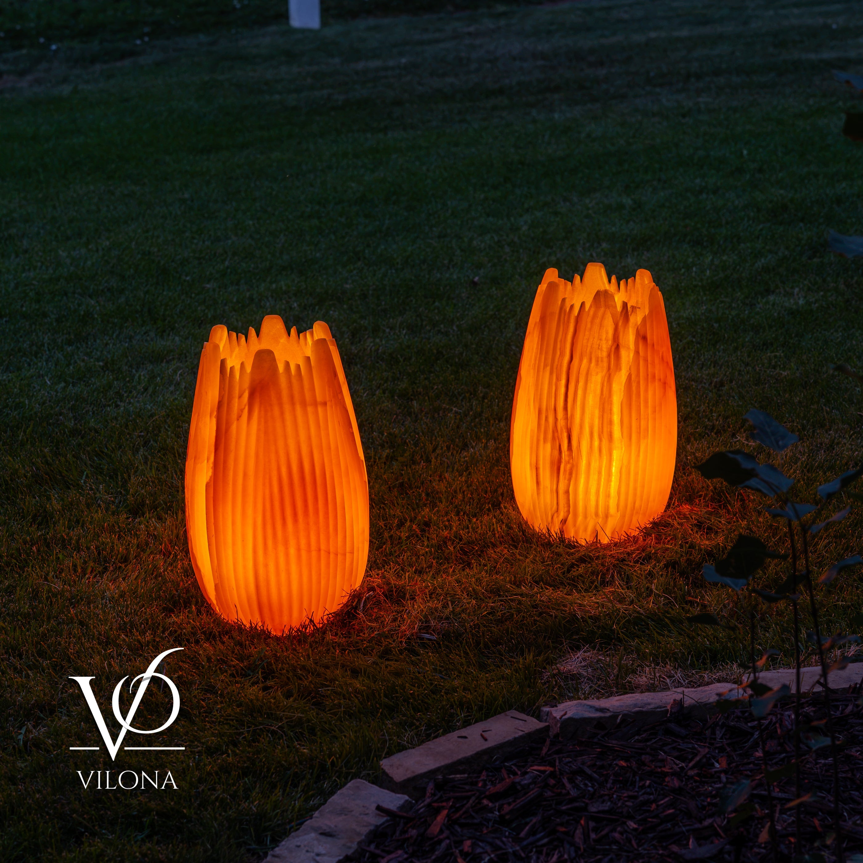 Miami Sunset Onyx Crown Lamps - Sculptural Natural Stone Pair by Vilona Onyx - product image 18 for Resin Society