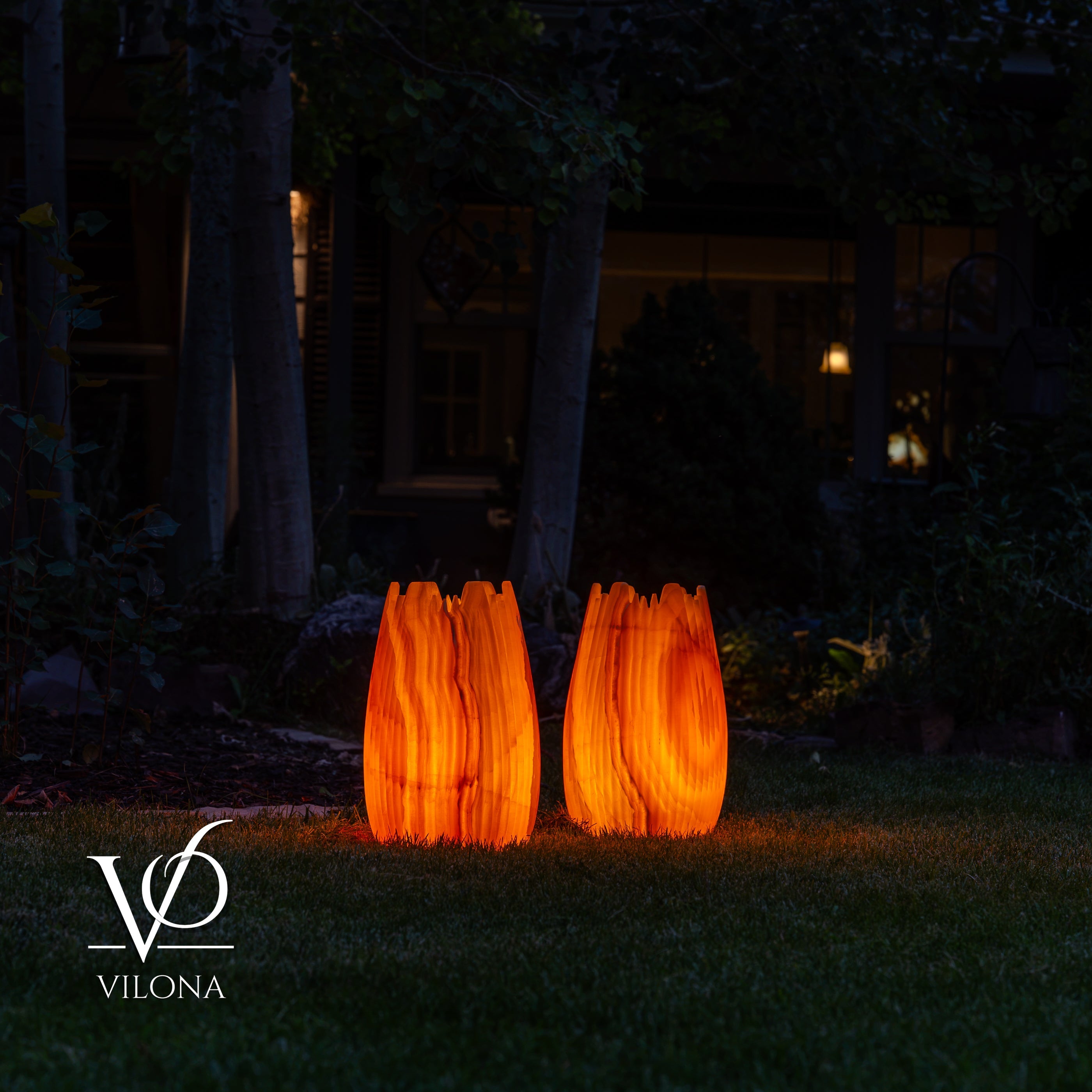 Miami Sunset Onyx Crown Lamps - Sculptural Natural Stone Pair by Vilona Onyx - product image 17 for Resin Society