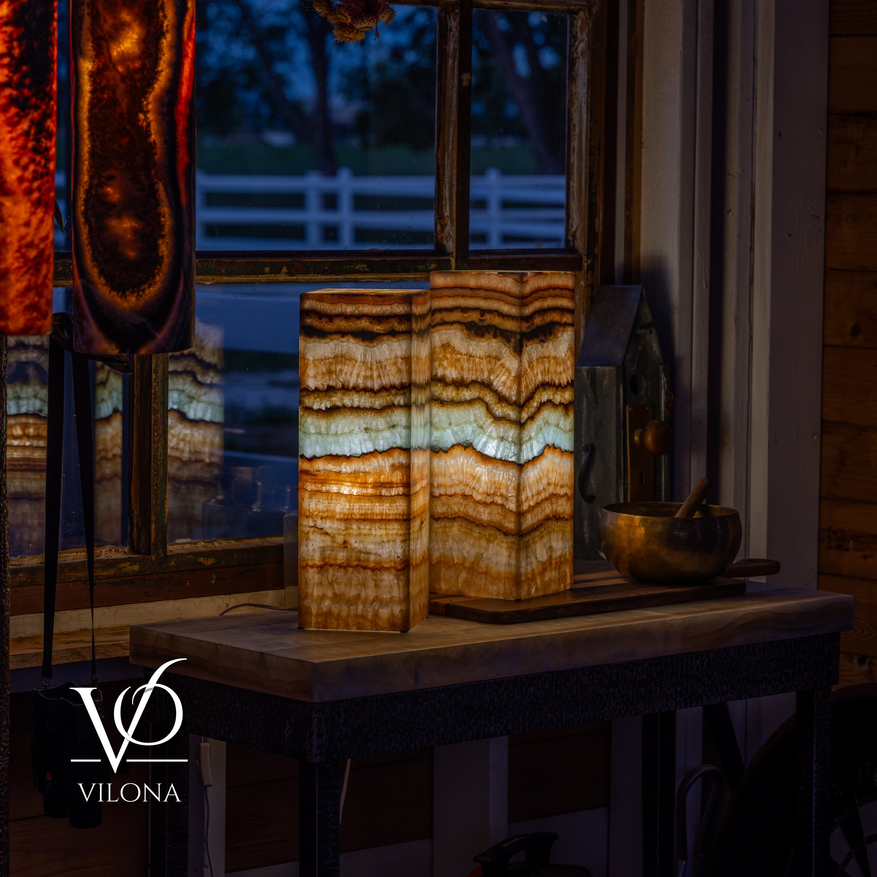 Aqua Onyx Square Table Lamp - 18" Tall, x 6"x 6" (Medium Pair #79) by Vilona Onyx - product image 3 for Resin Society